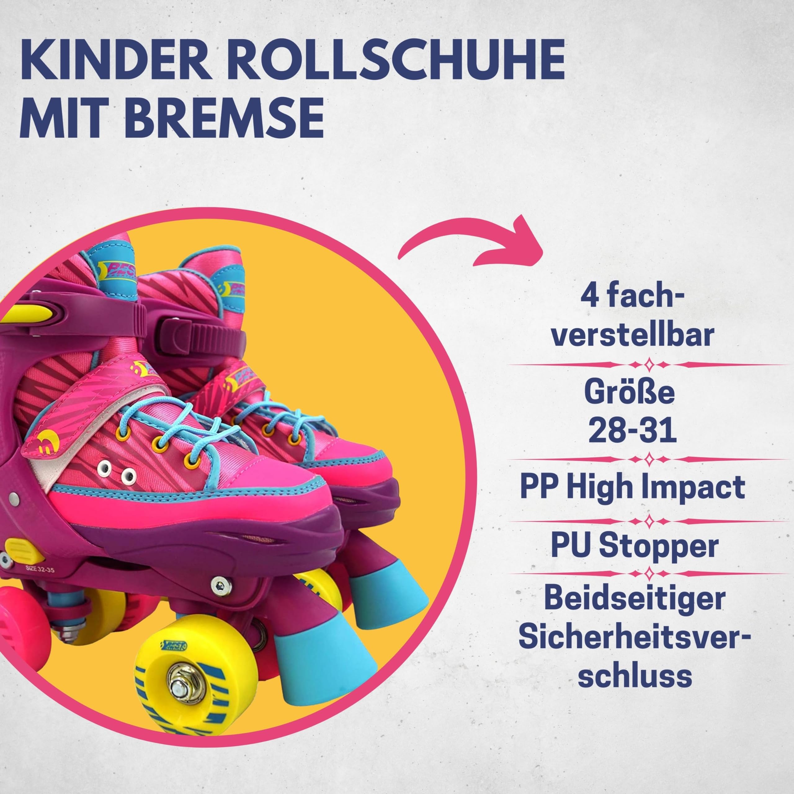 Best Sporting Rollschuhe Kinder I Rollschuhe größenverstellbar I robuste Inliner für Kinder mit Bremse I Jeans - pink I Rollerskates Schuhe Kinder I Inliner mit 4 Rollen