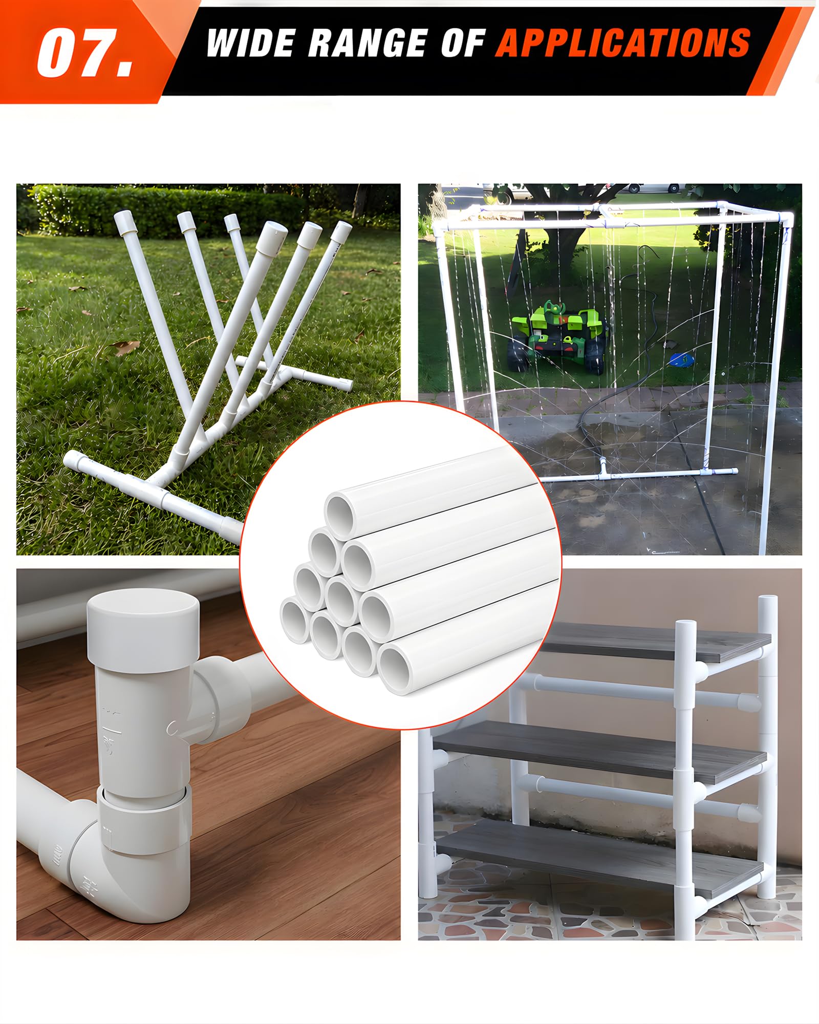 5 tubi in PVC da 3,8 cm, lungo 43 cm, 40 tubi in PVC per progetti fai da te, tubi in PVC di grado per mobili, per serre, giardino, fattoria, officina, scaffali, telaio per mobili, bianco