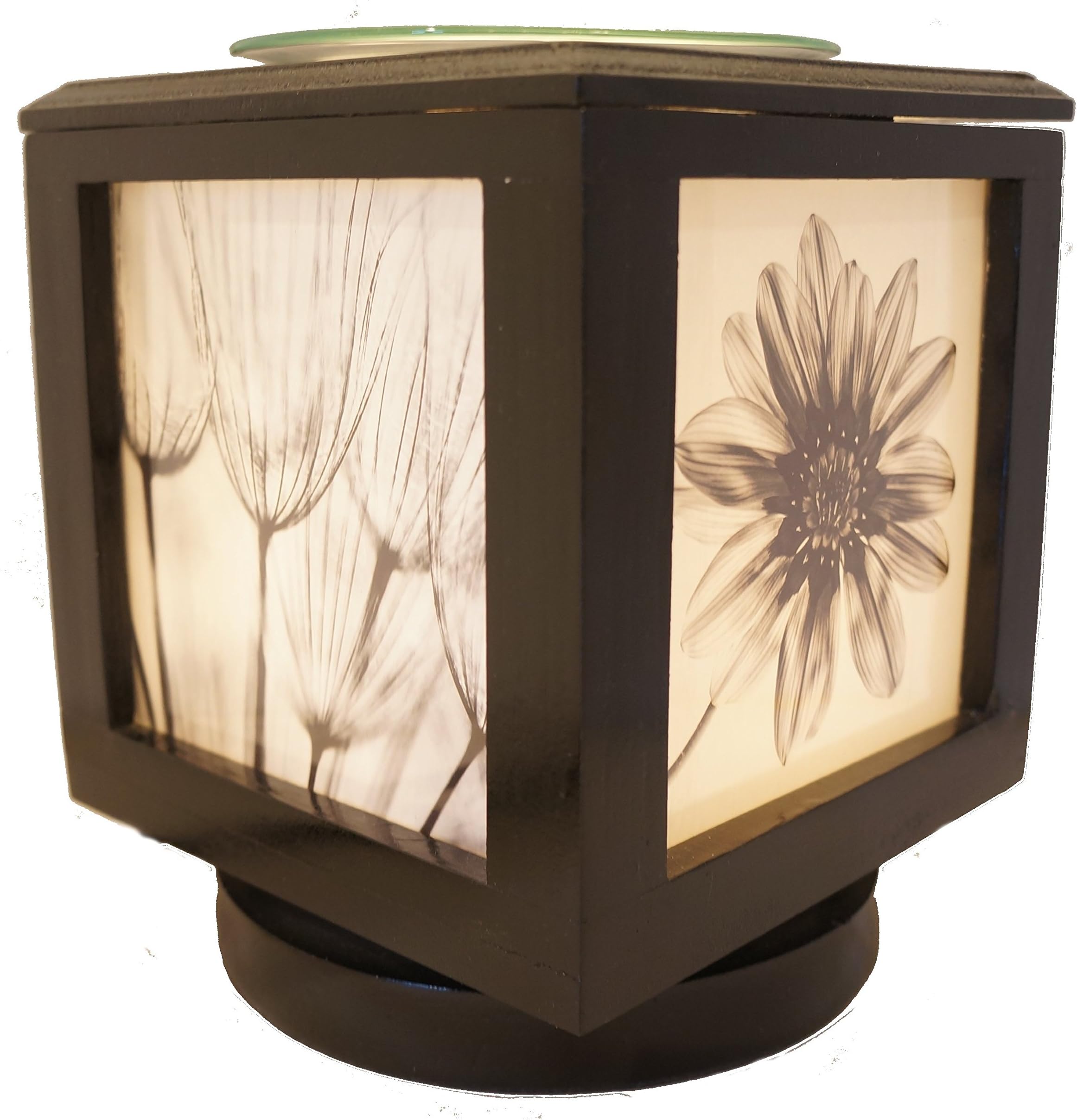 Memory Box Picture Frame and Electric Wickless Candle Warmer Combo - Photo Set Included (Black Lamp with Flower Set)