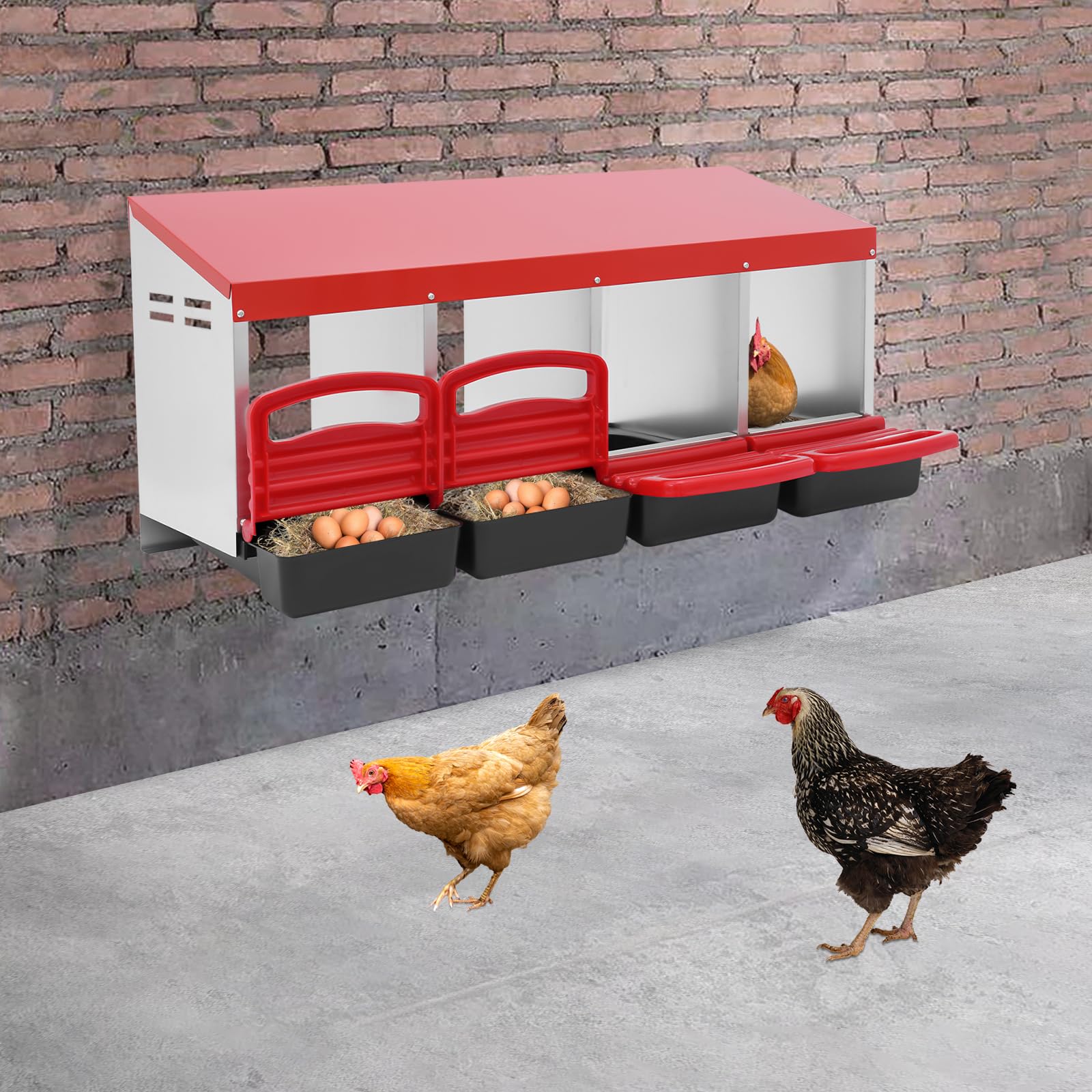 Testo di legenester per polli 4 scomparti – rosso robusto nido di galline con vassoio di raccolta e griglia di ventilazione – nido di pollo – uova deposte per galline ovaiole nel pollaio