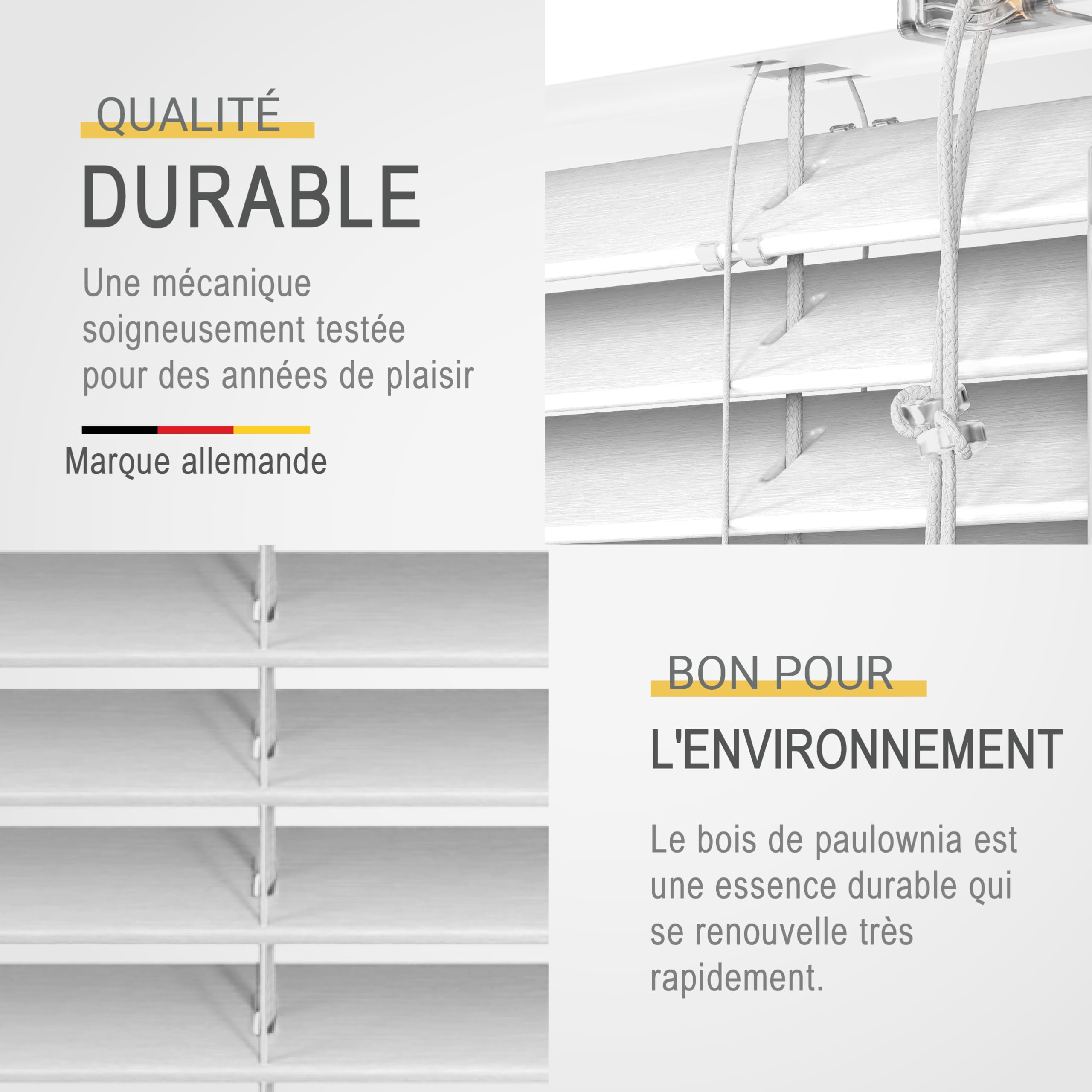 Sol Royal Store Venitien 90x160 cm JH3 – Store Venitien Bois à Lamelles Écologiques Blanc – Stores Vénitiens intérieurs pour Fenêtres et Portes