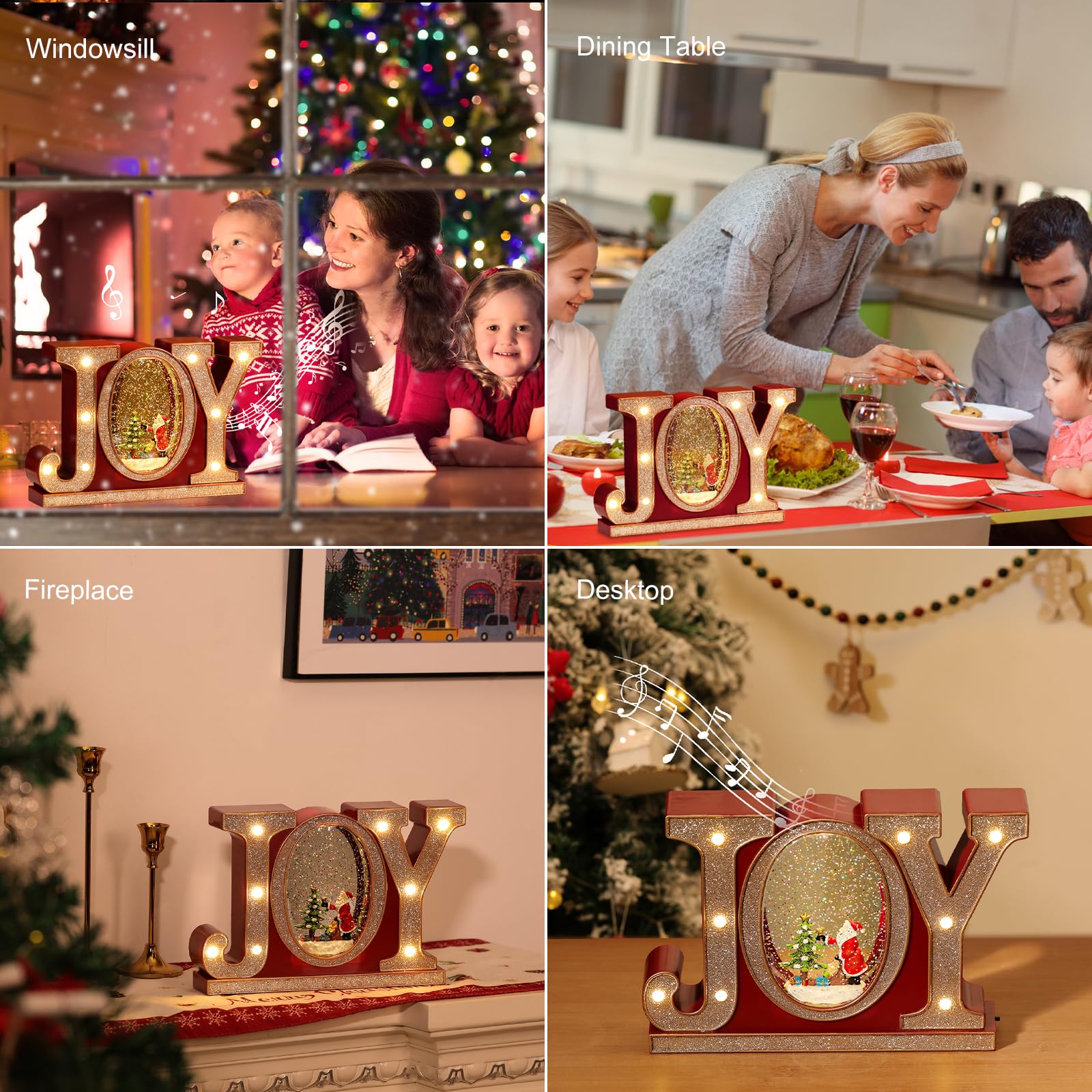 Lewondr Globo di Neve Natalizio con Musica e Luci, Globo di Cristallo Joy con 8 Diverse Canzoni a Tema Natalizio, con Funzione Timer di 6 Ore, Alimentazione USB e a Batteria per Tavolo e Camino, Oro