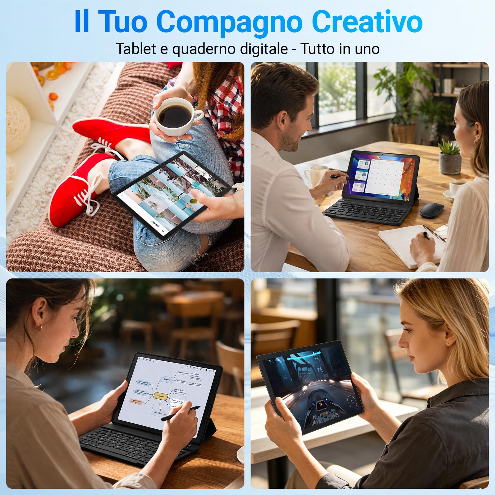 Gleeso Tablet Android 16 da 10 Pollici, Tablet con Tastiera 20GB+TF 1TB, Android Tablet PC con Mouse, Penna Stylus, 6000mAh, Fotocamera da 8MP, WiFi 5G, Laptop Portatile per Studenti e Aziende