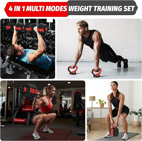 Miniatura 8 de GarveeLife Juego de mancuernas octogonales ajustables 3 en 1, pesas libres de 4488 libras con mango antideslizante para hombres y mujeres, juego de