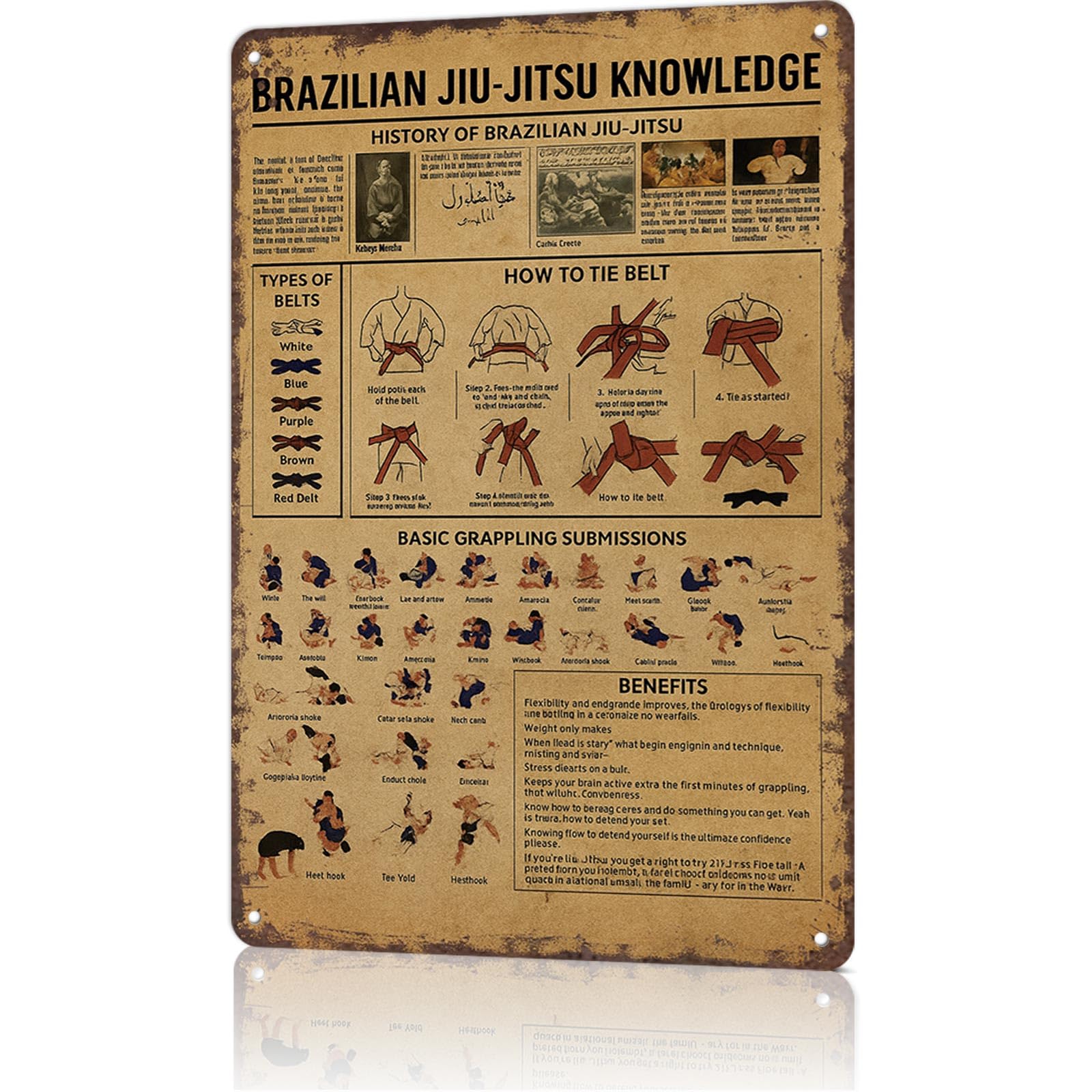 KWQDOZF Vintage Metal Tin Sign Brazilian Jiu-Jitsu Knowledge Decor Gift Posters Wall Art for Dorm Home Office Room Decor 8X12inch
