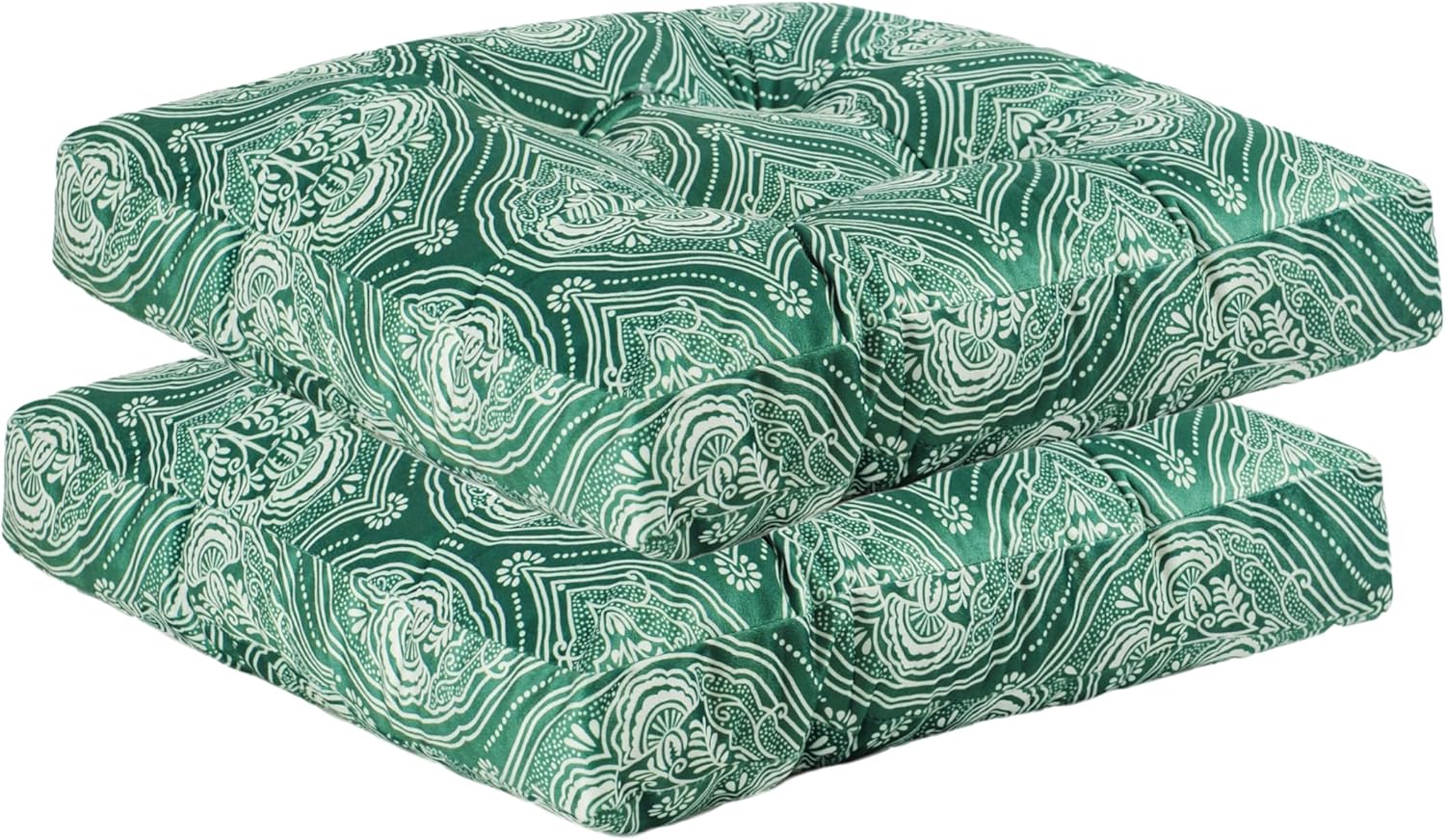 2-Pack Outdoor/Indoor Wicker Patio Seat Cushion Pad with Ties - Dining Chair Cushion, 17" x 17" (Green Lantern)