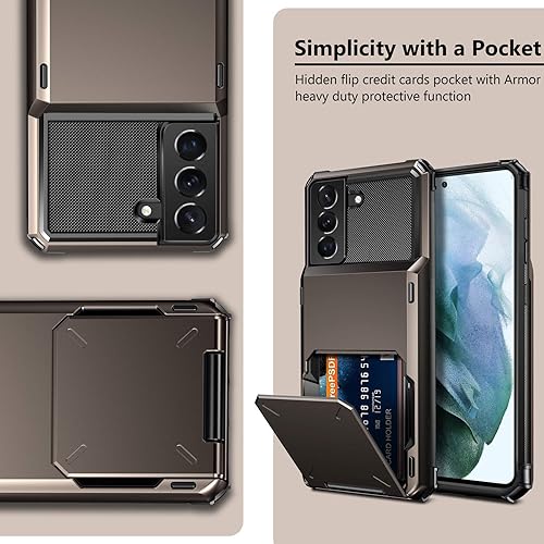 Miniatura 6 de Vofolen Funda para Galaxy S21 con 4 tarjetas, funda con tapa para tarjeta de crédito, ranura trasera, doble capa, protección híbrida, carcasa rígida