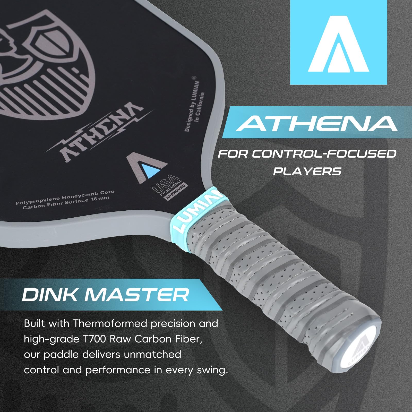 Lumian Athena Pickleball Paddle | 16mm T700 Raw Carbon Fiber