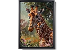 Poetic Woods: Baby Giraffe with Floral Backdrop Animated Print