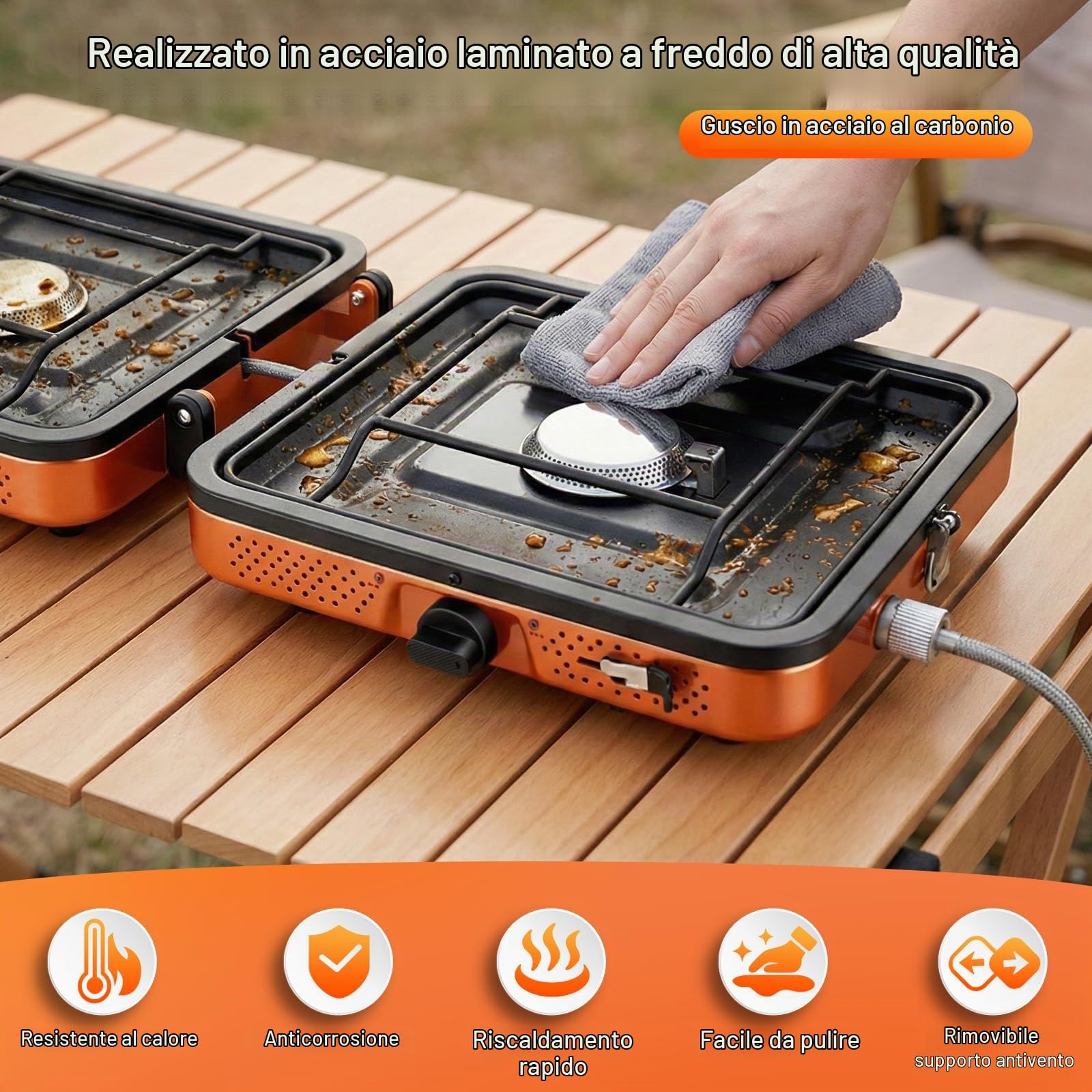 Fornello da campeggio portatile a 2 fuochi da 4400 W, potente fornello a gas per cucinare all'aperto, pieghevole con accensione, ideale per escursioni, picnic e viaggi