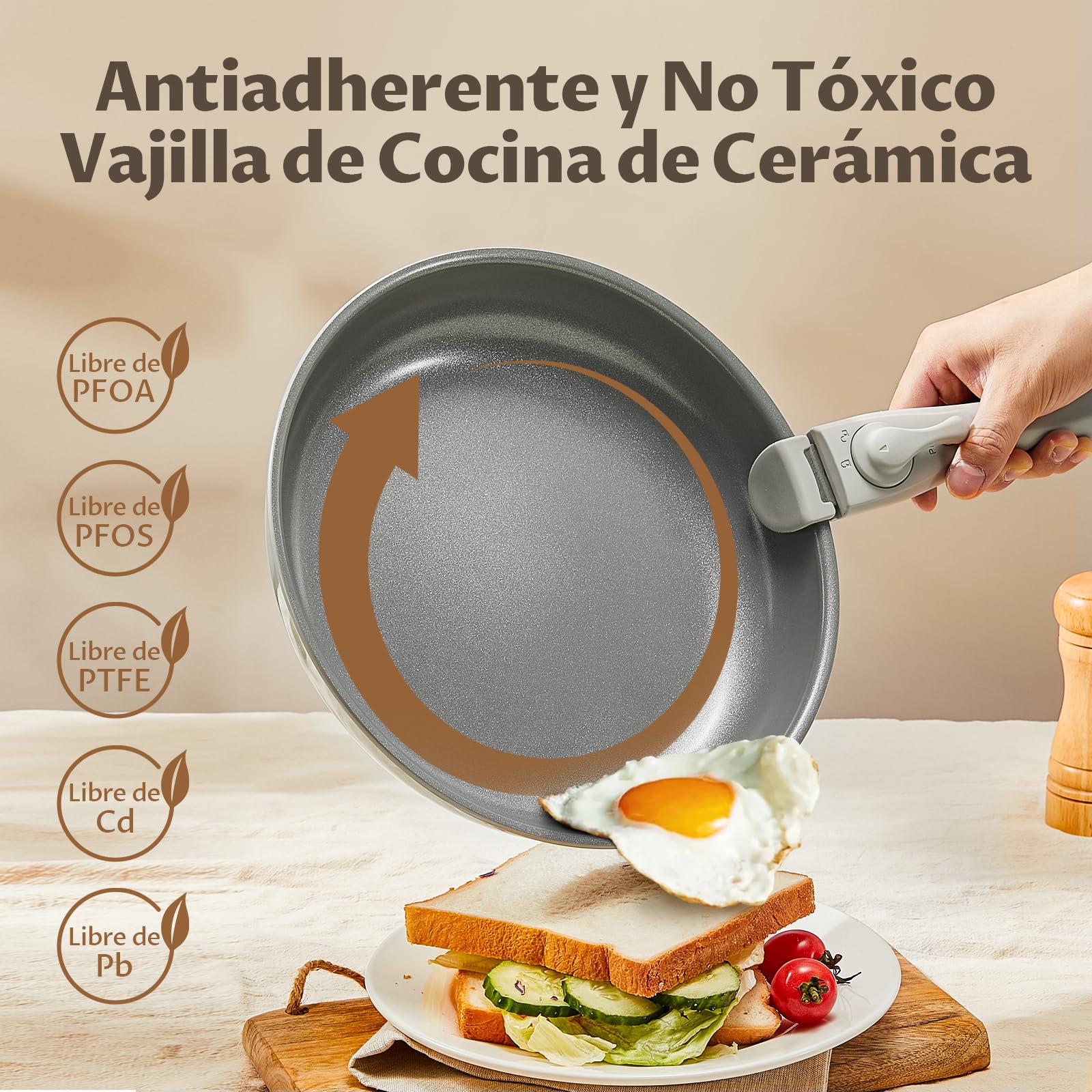 BLAZANT Juego de Ollas y Sartenes 7 Piezas, Sarten Ceramica No Tóxicas | Juego Ollas y Sartenes con Mangos Desmontables, Base mejorada, Calentamiento uniforme,Para camping, Libre de PTFE y PFOA