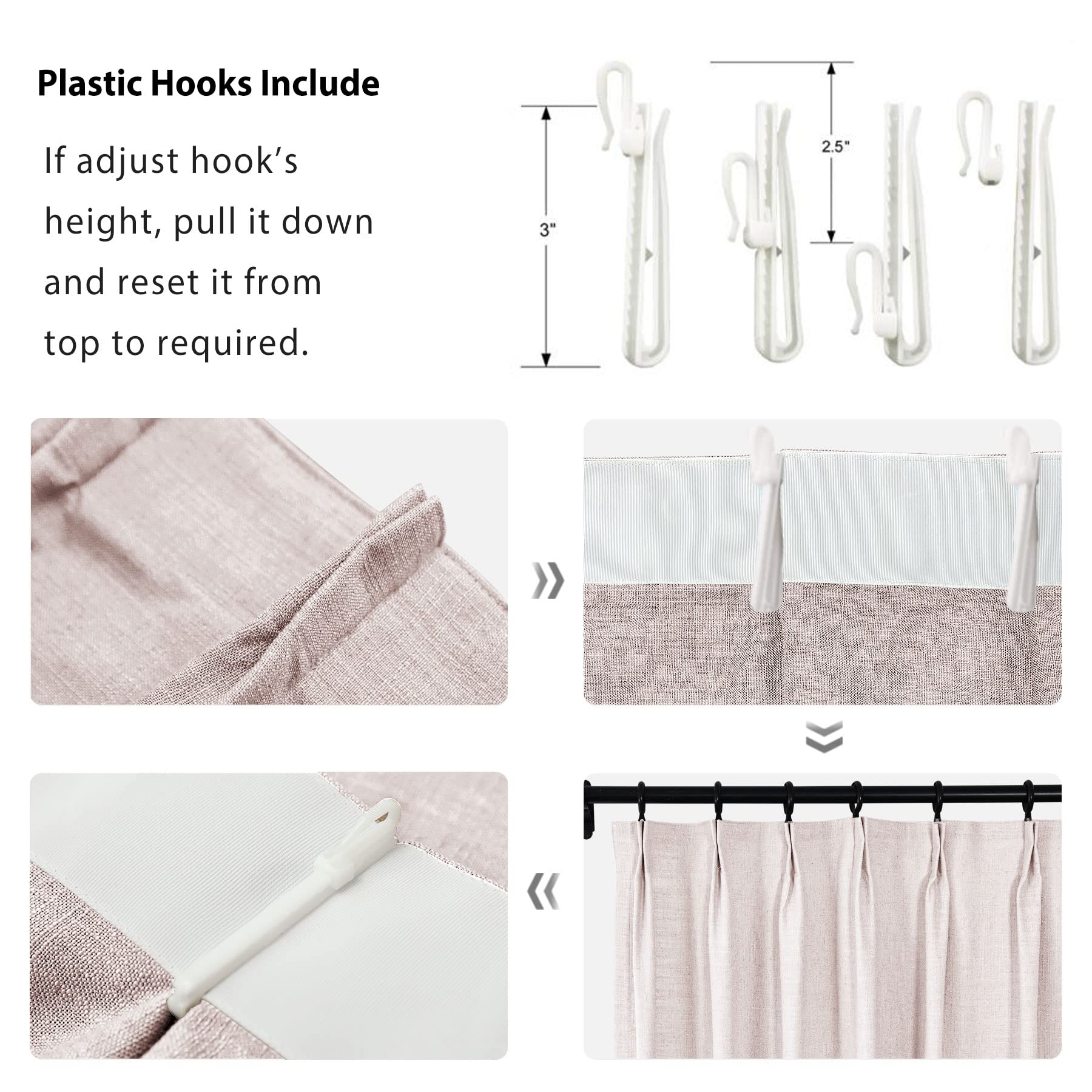 Plissee-Vorhänge aus Leinen, strukturiert, rosa Limonade, Raumverdunkelung, Fenstervorhänge für Schlafzimmer, Privatsphäre, einfarbig, 114 x 213 cm (B x L), 1 Vorhang