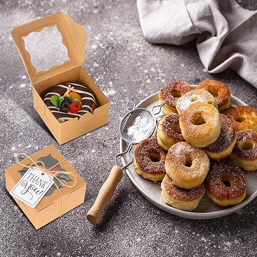 Miniatura 2 de KPOSIYA 120 cajas de panadería marrones con ventana, cajas individuales para cupcakes de 4 x 4 x 2.5 pulgadas, cajas de galletas de papel kraft