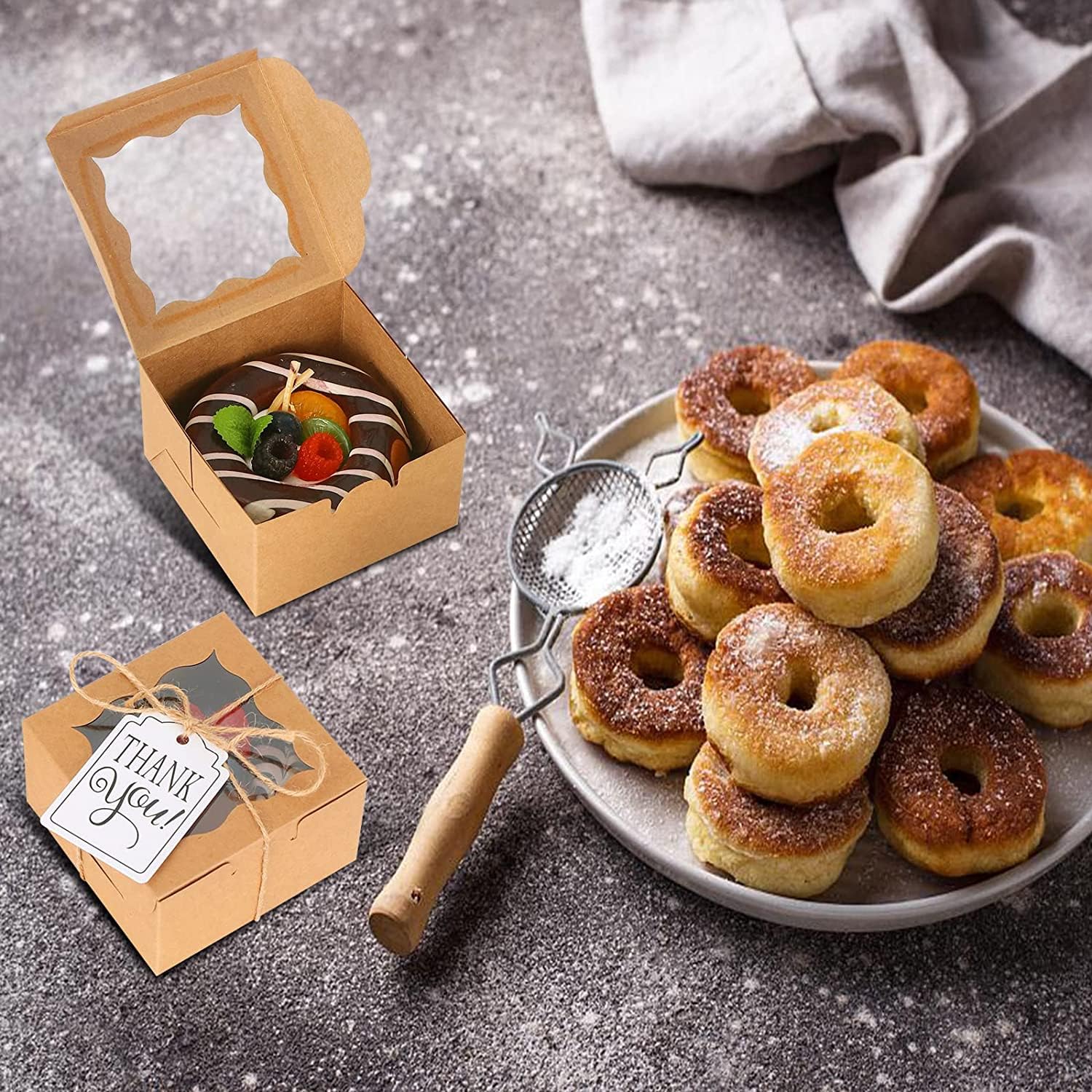 KPOSIYA 120 scatole da forno marroni con finestra singole per cupcake, 10 x 10 x 6 cm, scatole regalo in carta kraft marrone, per dolci, biscotti, torte, ciambelle, macaron