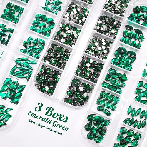 Miniatura 105 de 4 Boxes Emerald Green Rhinestones Glitters 24 Shapes K9 Glass Gems Stones Flatback Round Diamonds Crystals Nail Art Charms Supplies for Nails Faces