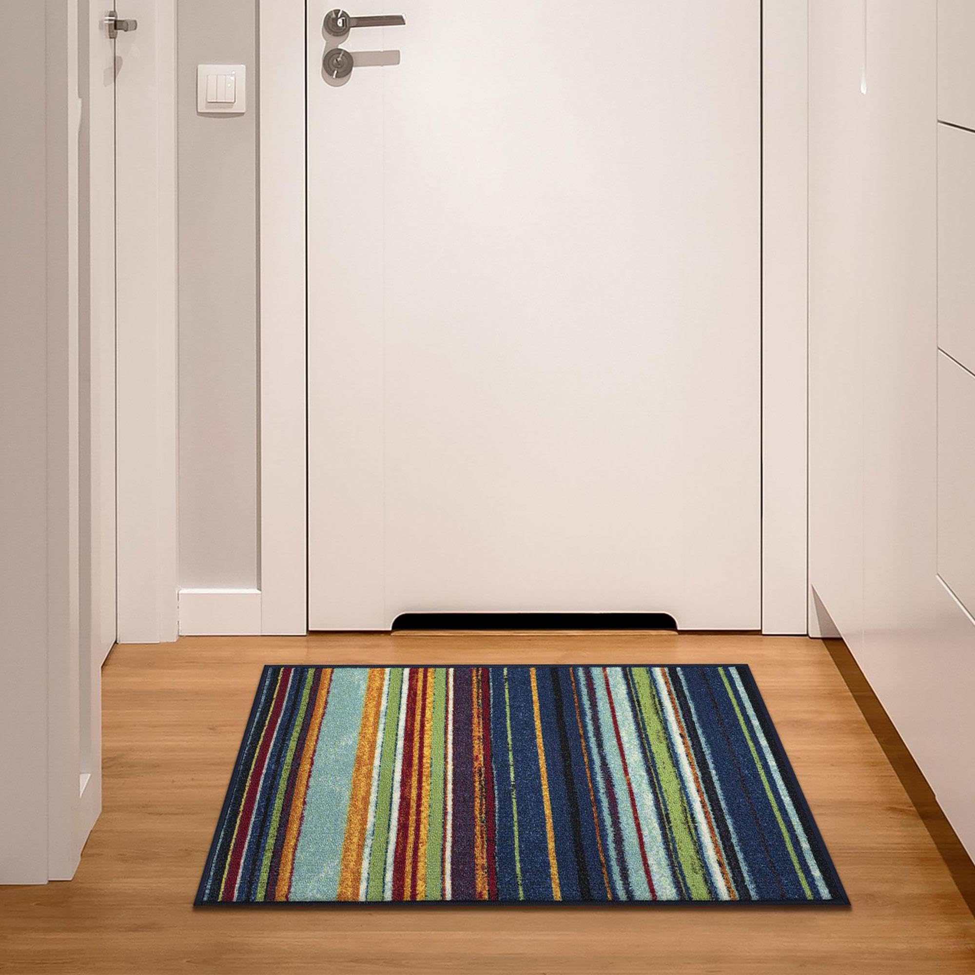 Machine Washable Vintage Striped Design Non-Slip Rubberback 2x3 Traditional Area Rug for Entryway, Bedroom, Kitchen, Bathroom, 2'3" x 3', Multicolor