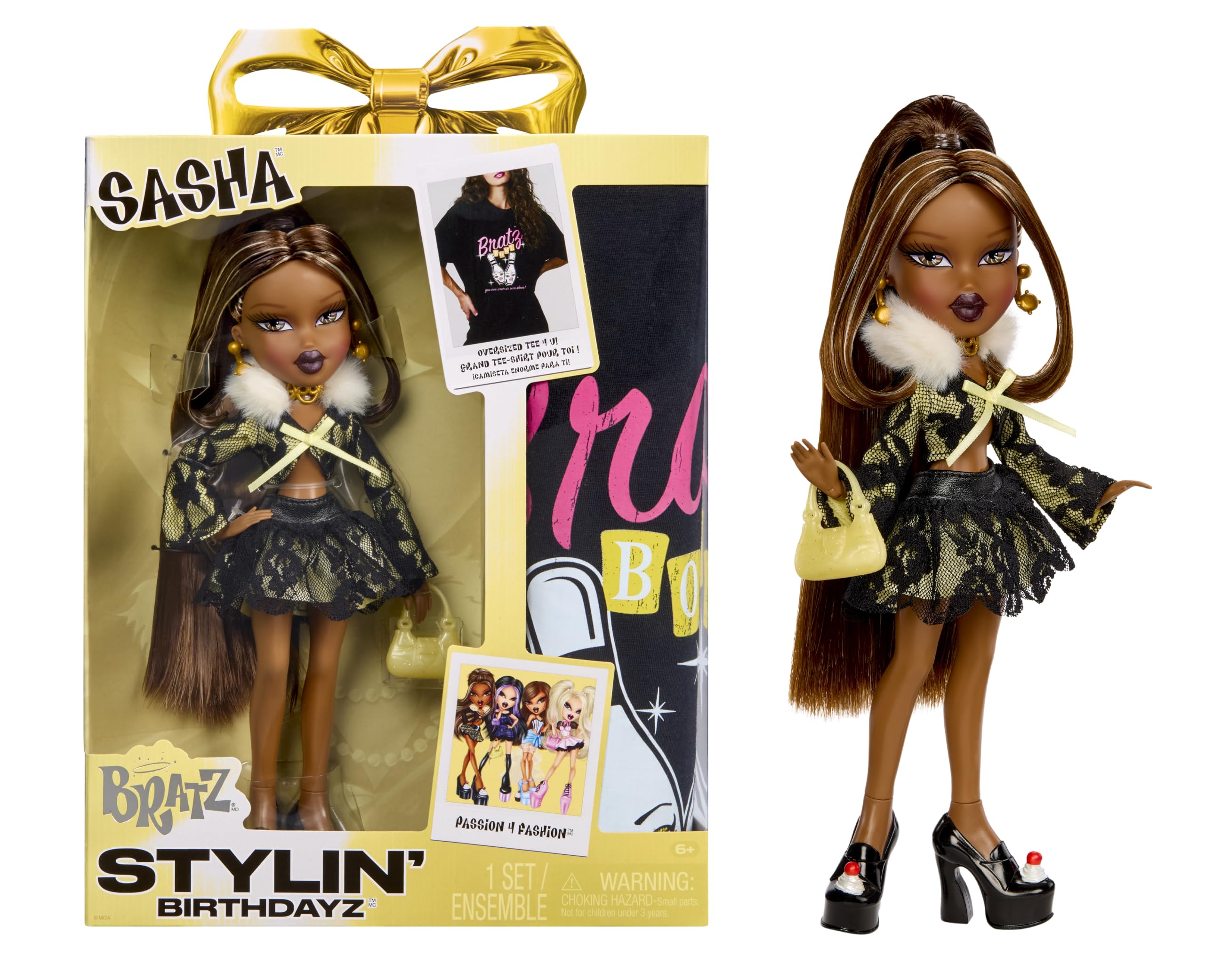 Bratz Stylin’ Birthdayz Fashion Doll - Sasha with Adult Unisex XL T-Shirt
