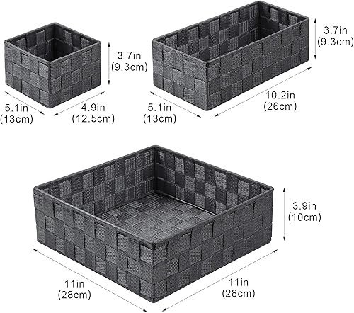 Miniatura 68 de Posprica Cestas de almacenamiento tejidas para organizar, pequeñas cestas negras de cubo organizador divisor para cajón, armario, estante, aparador,