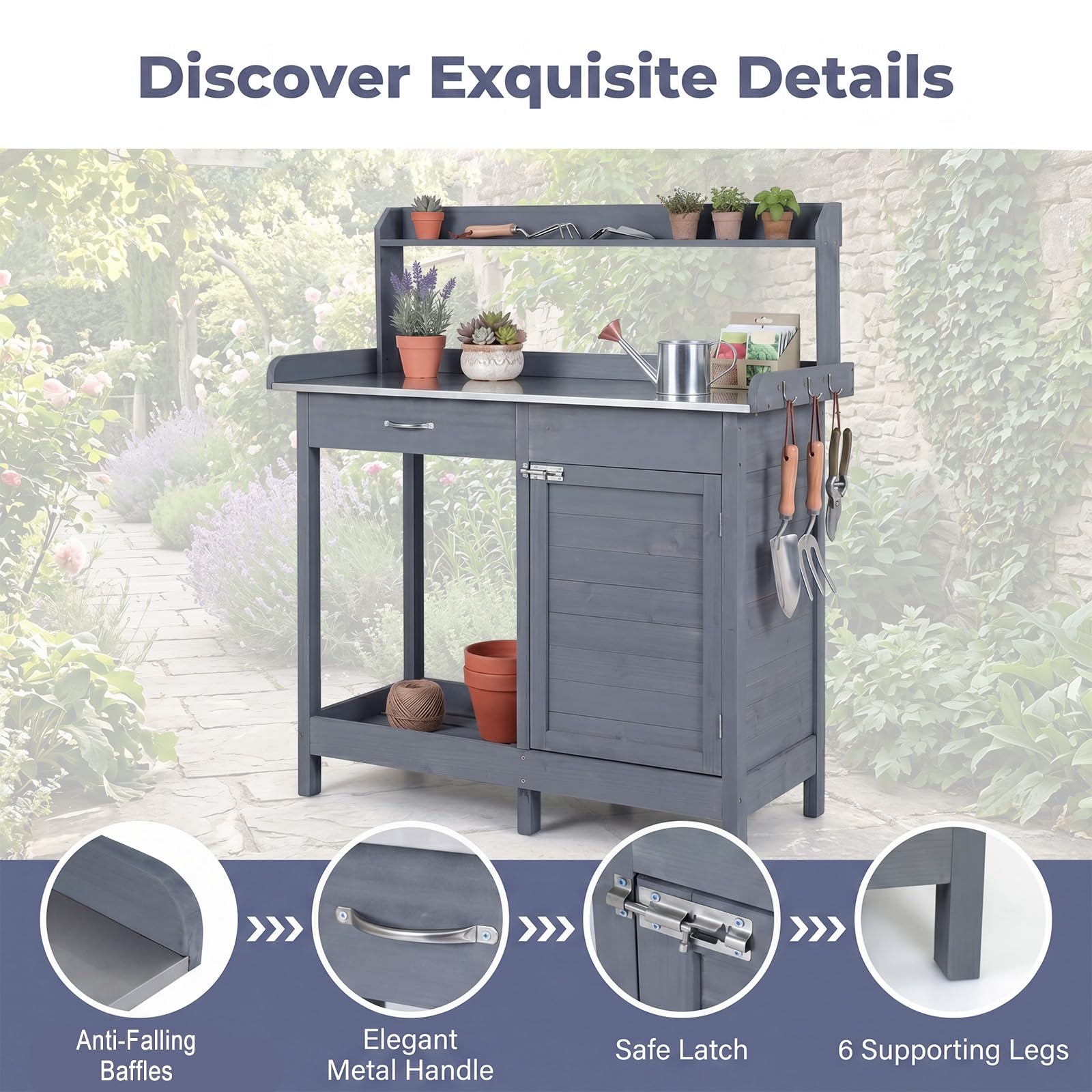 RELAX4LIFE Table de Rempotage en Bois 125CM, Table de Jardinage (Gris)