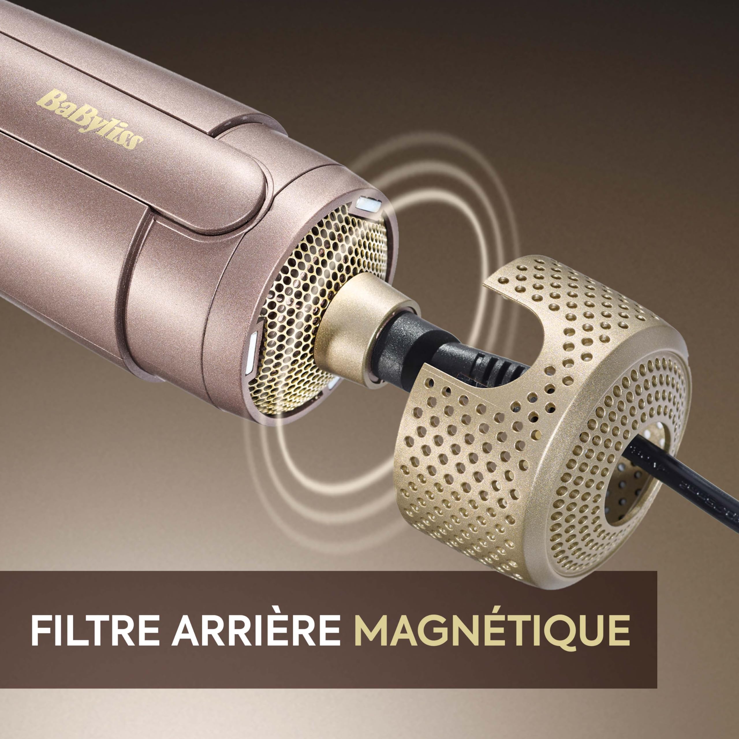 BaByliss Brosse soufflante Air Power Volume - Séchage et brushing, 2-in-1 - Sur cheveux secs ou mouillés, 3 réglages de température, Ionique & Céramique, Doré, AS95E