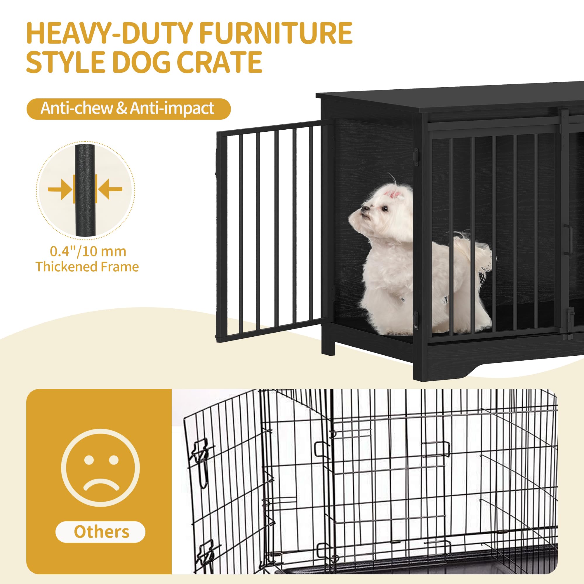 Hzuaneri 81cm Jaula para Perros, Mesa Auxiliar, casa Moderna para Perros, Jaula para Cachorros, dúplex para Animales, 2 Puertas, 55 x 81 x 67,5 cm, Negro DFC83604B