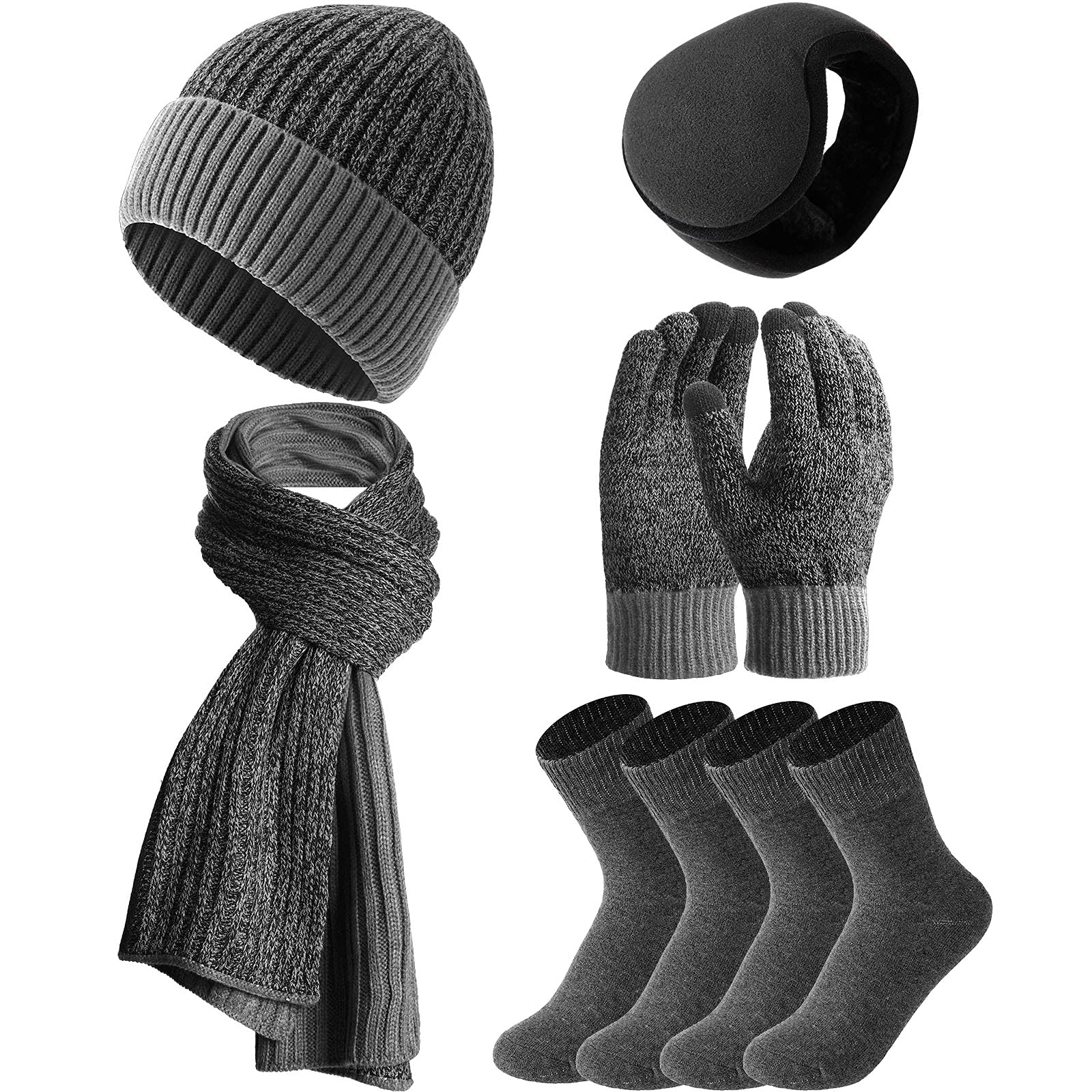 SATINIORWinter Hat Scarf Socks Touch Screen Gloves Ear Warmer Sets Women Men Fleece Lined Knit Beanies Winter Favor Gifts