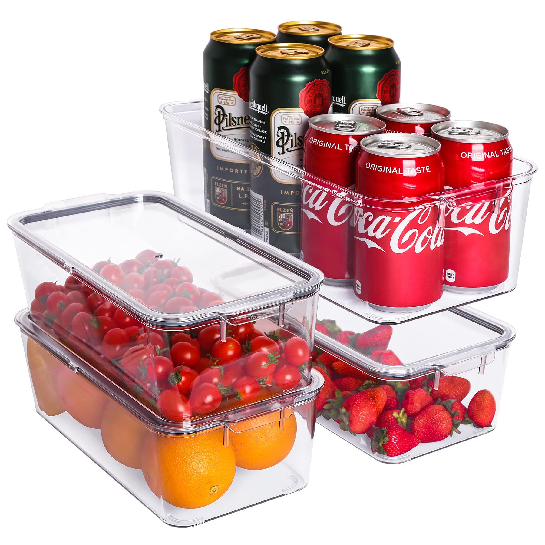 Bulubaky Stackable Clear Refrigerator Organizer Bins with Sealing Lid, Smell Proof and Keep Fresh, U
