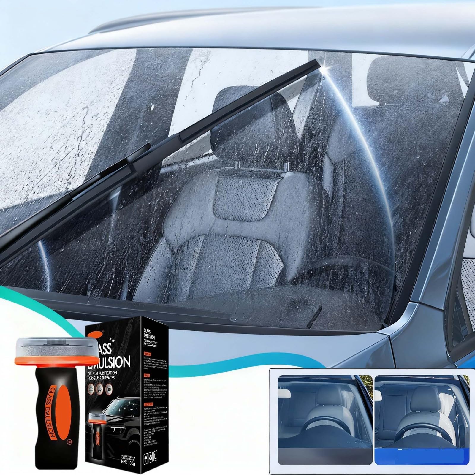 Hand-Held Glass Emulsion Cleaner, Oil Film Remover for Car Windshields and Windows, Car Windshield Oil Film Remover, Automotive Glass Oil Film Cleaning Brush, for Car Windows, Mirrors Surfaces (1PC) - 5
