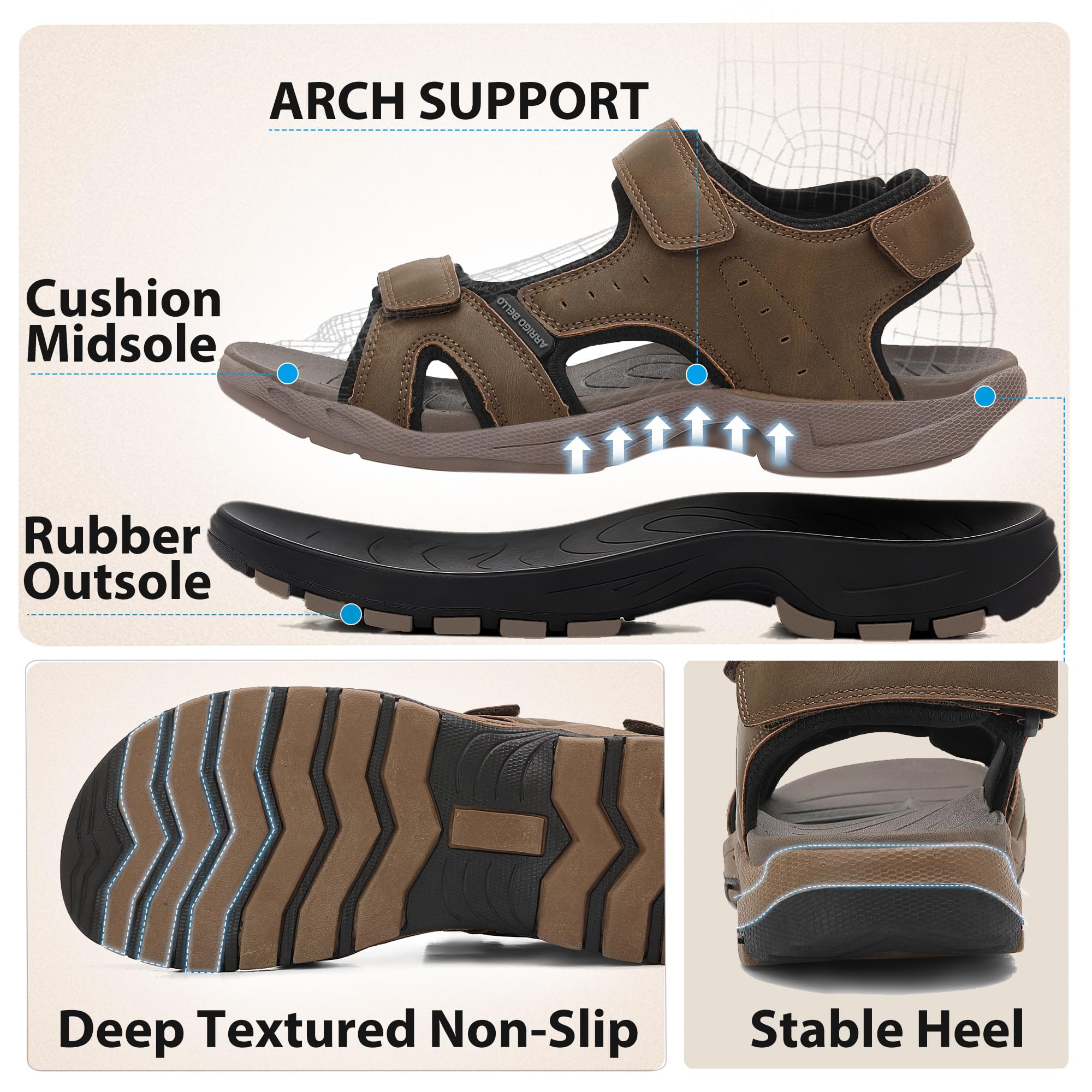 ARRIGO BELLO Sandales Homme Été Randonnée Sport Sandals Sangles à Boucle Réglables Open-Toe Plage Chaussures pour Outdoor Taille 41-46