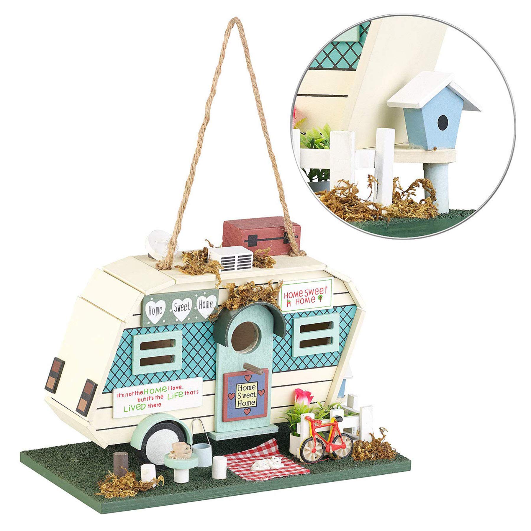 Monsterzeug Caja nido para pájaros, casa para pájaros como casa de pájaros como casa rodante fresca, villa para pájaros como decoración de jardín, comedero para pájaros
