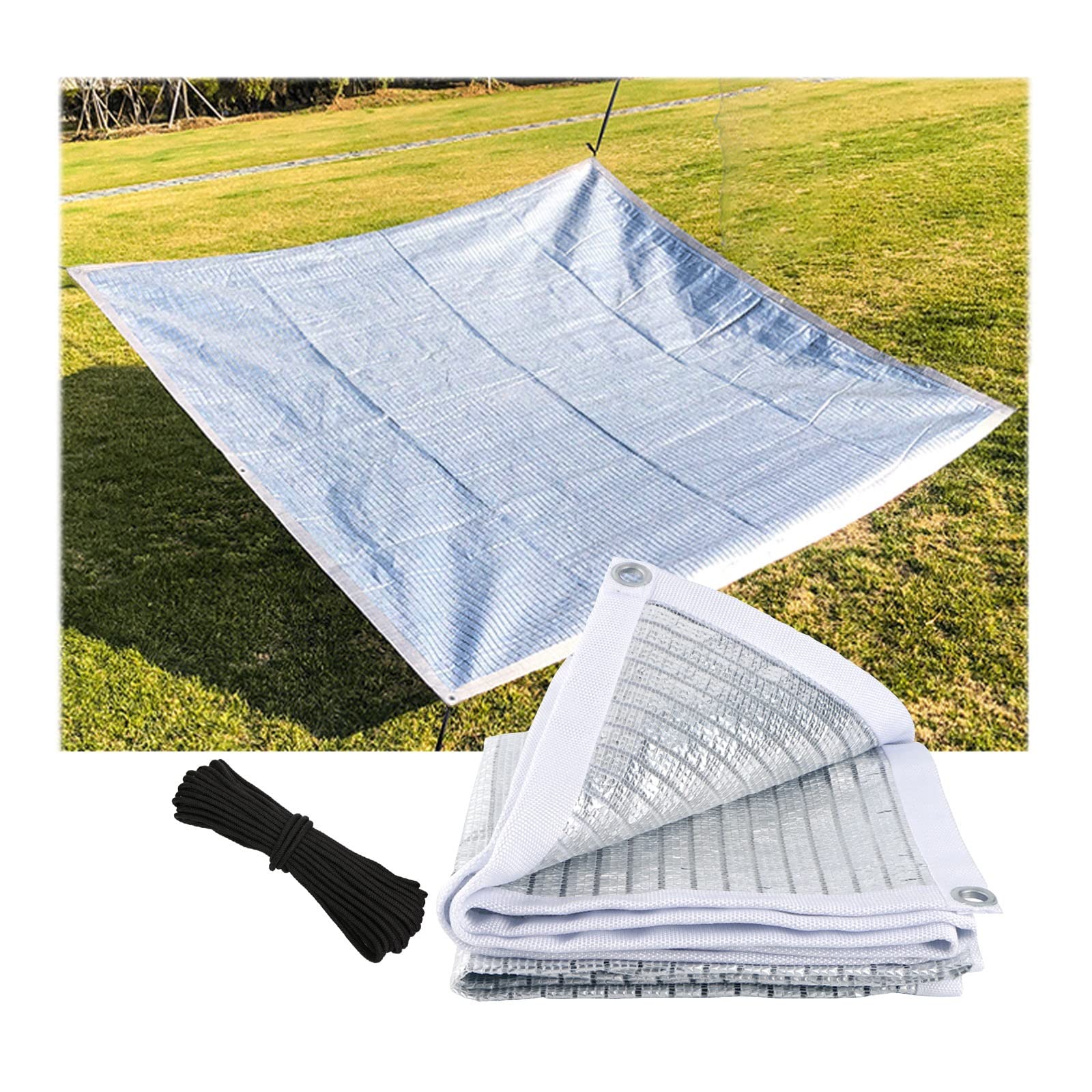 Toldo Con Ojales Transpirable Lámina De Aluminio Lona Exterior, Multifunción Protección Solar Rayos 75％UV Fácil De Plegar Permeablepara, Protección De La Privacidad Toldos Para Jardin ( Size : 3x3m )
