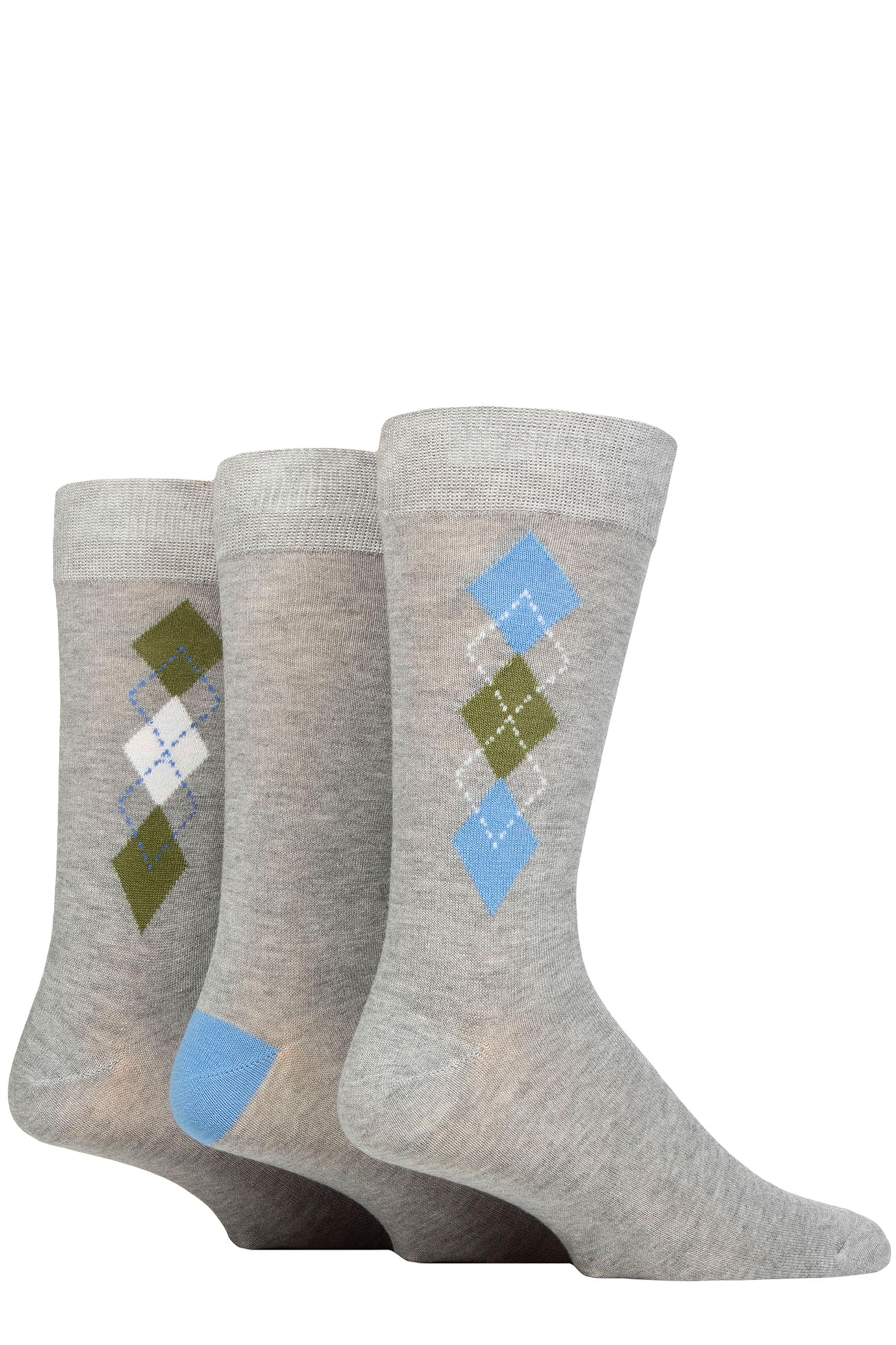 Glenmuir Men's Argyle Light Grey Patterned Bamboo Socks Pack Of 3 (7-11, )