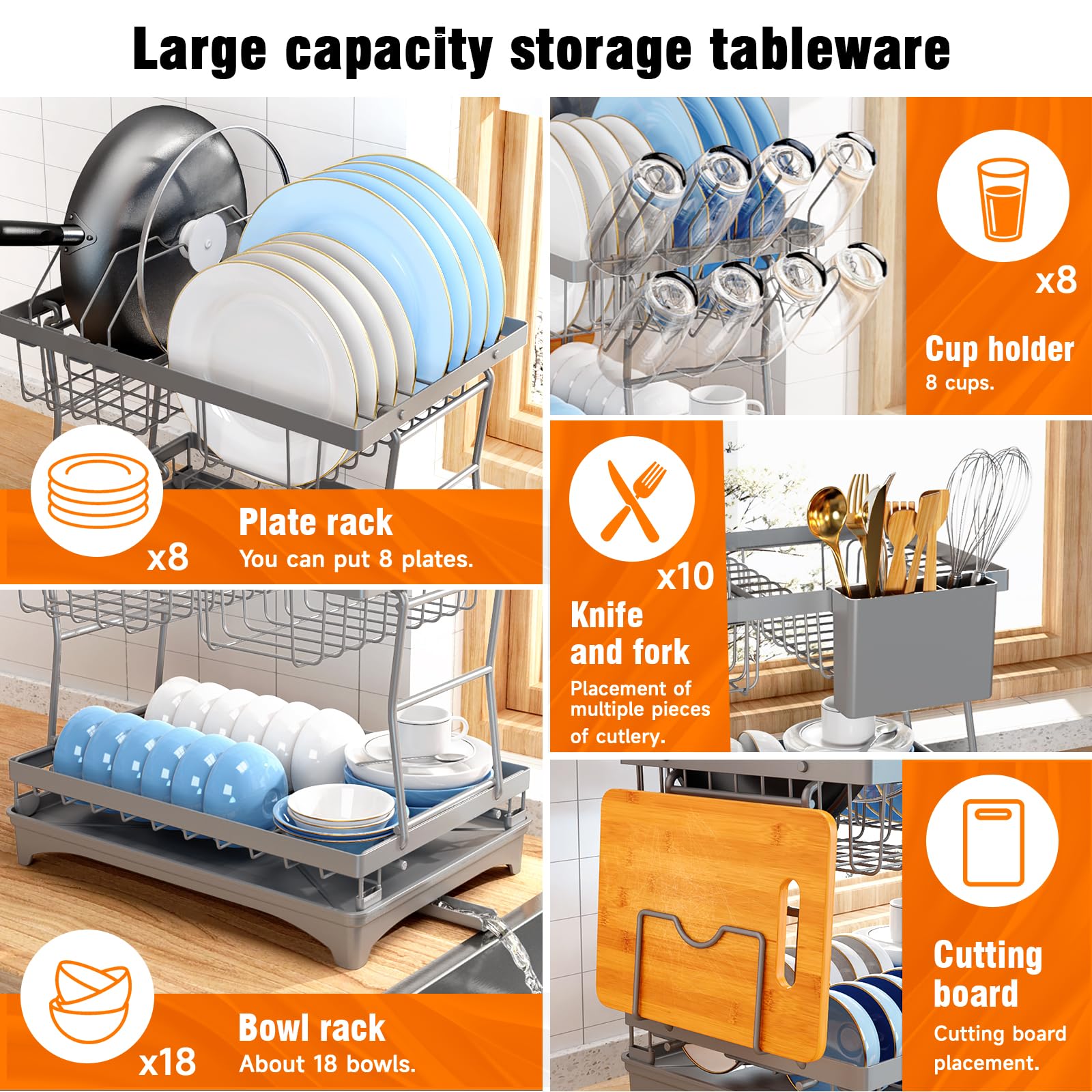 Snapklik.com : PKBD Rustproof Stainless Steel Dish Drying Rack,2 Tier ...