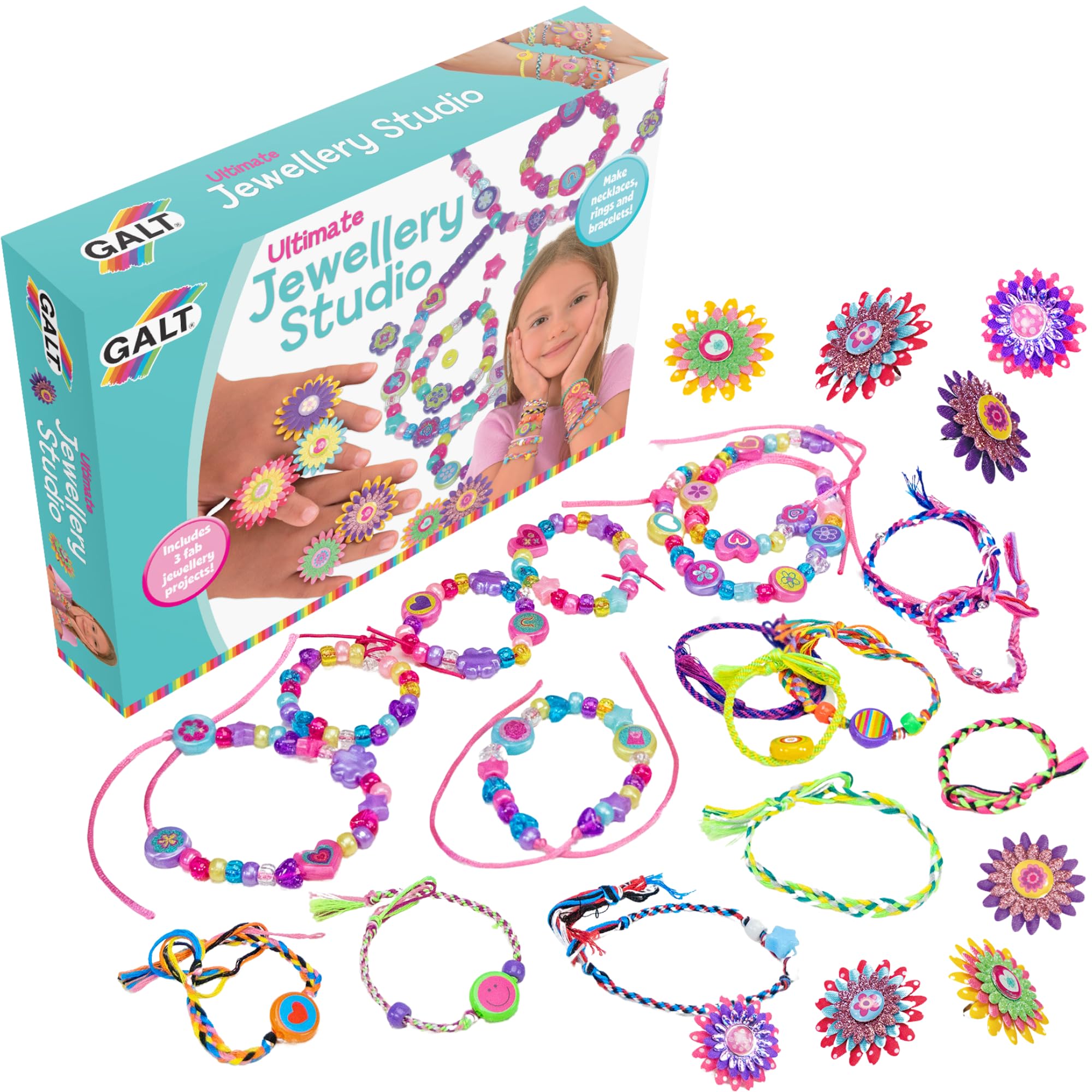 Galt Ultimate Jewellery Studio - Create Your Own Jewellery Craft Kit for Kids - Childrens Bracelet & Necklace Making Kit, Arts & Crafts Creative Case - Make Necklaces, Rings & Bracelets - For Ages 5+