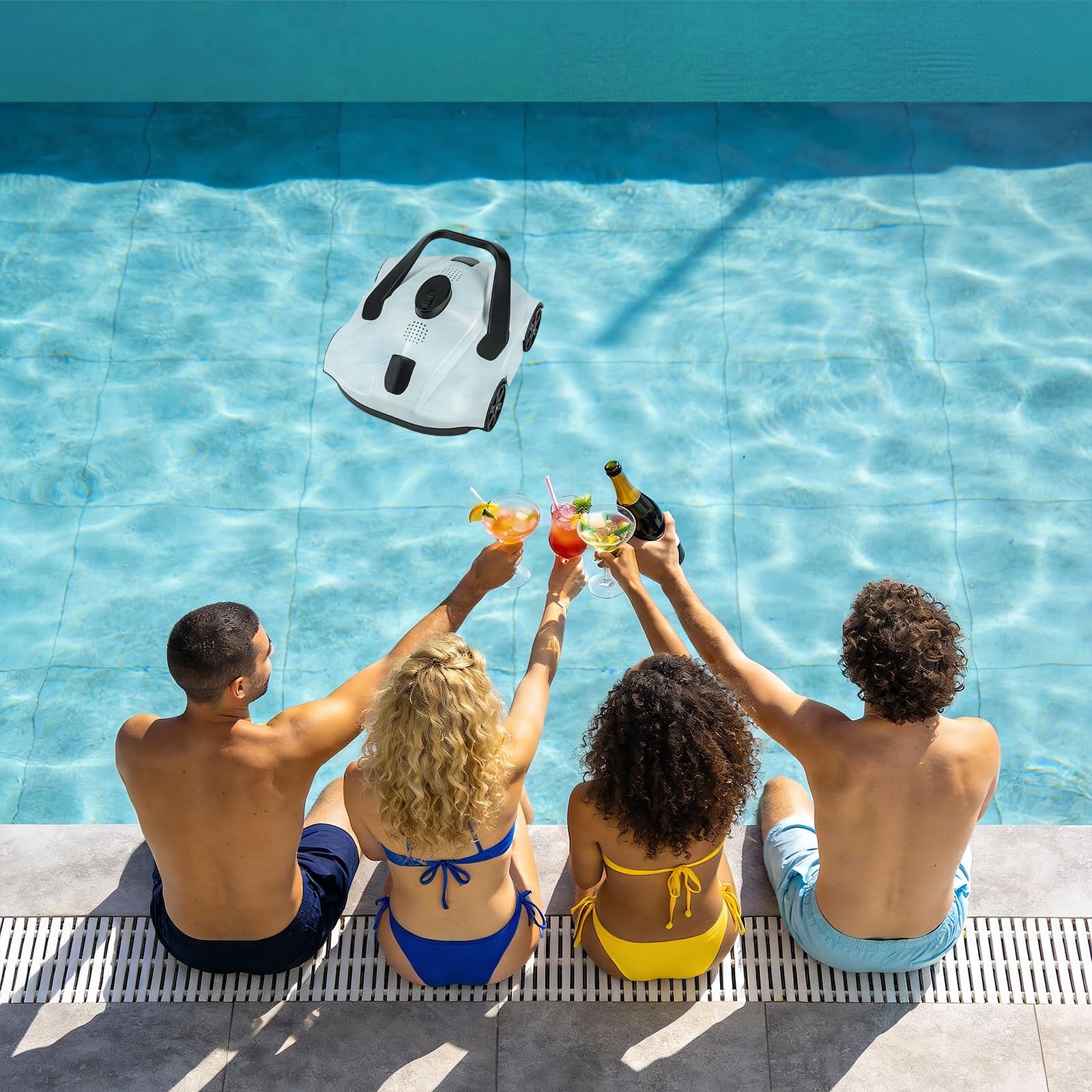 Poolroboter Kabelloser Poolsauger für Aufstellpool, bis 130 Min Akkulaufzeit, automatische Rückkehr zum Beckenrand, effizienter Bodenreiniger mit Filtersystem, leichtes Design und einfache Bedienung