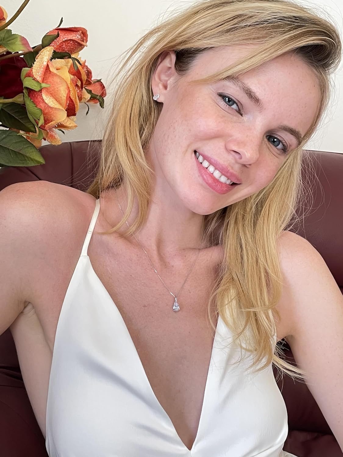 pierrelorren 3 carat Diamond Necklace Diamond Stud Earrings for women 18k White Gold SET Teardrop Solitaire Necklace Tear Drop Solitaire Earrings Handmade Jewellery Birthday Anniversary Christmas - Image 4