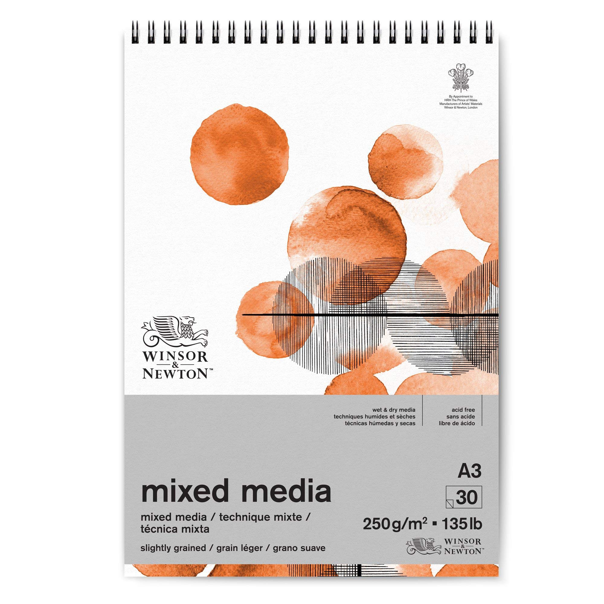 Winsor & Newton 6694003 30S Mixed Media Spiral Pad, A3 Size, 30 Sheet, 250gsm, Pack of 3, White