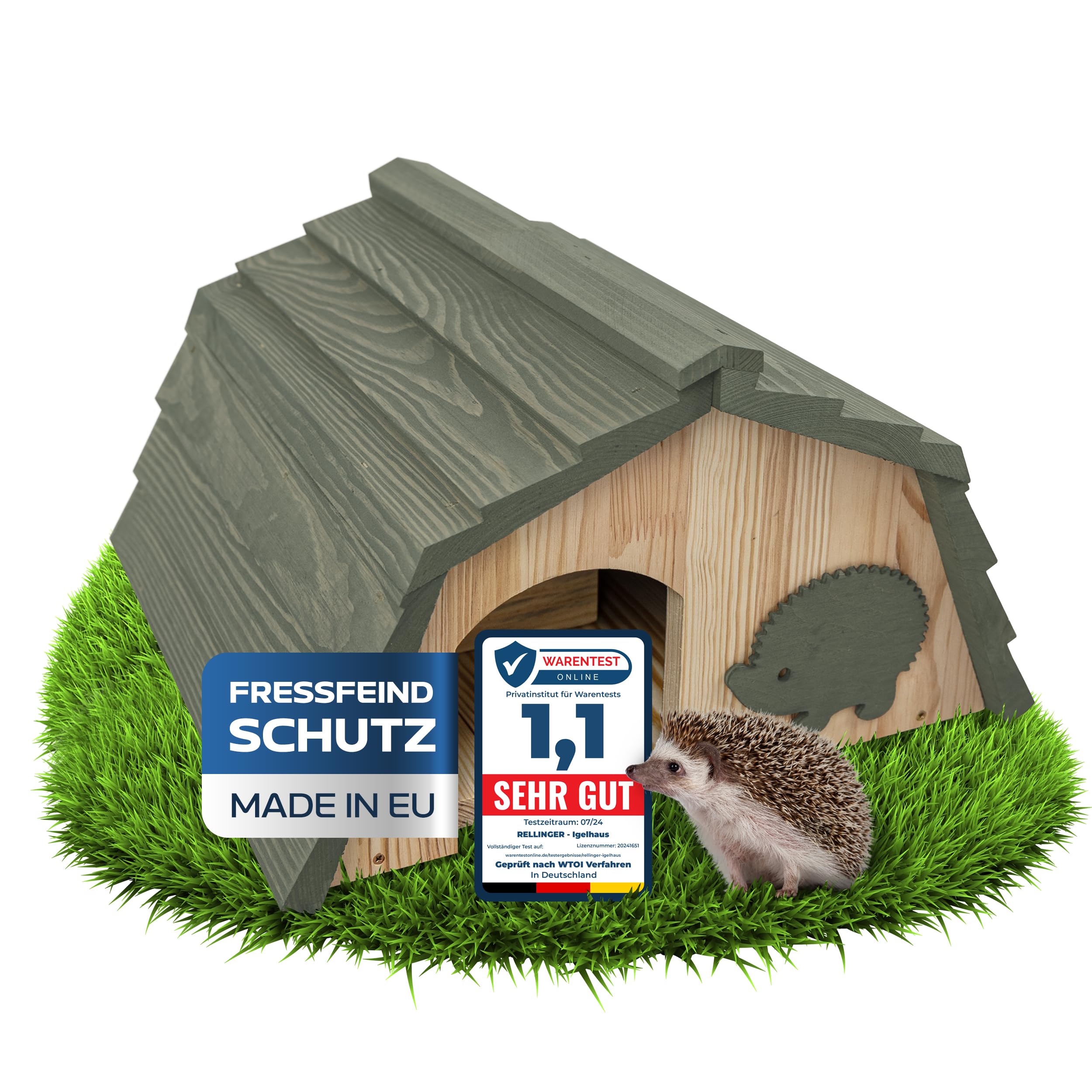 Igelhaus Winterfest mit Boden [SCHÜTZT VOR FRESSFEINDEN] - inkl. Labyrintheingang - Premium Igelfutterhaus mit Labyrinth Eingang - Hochwertige Igelhäuser Igel Haus - Igel Schlafhaus