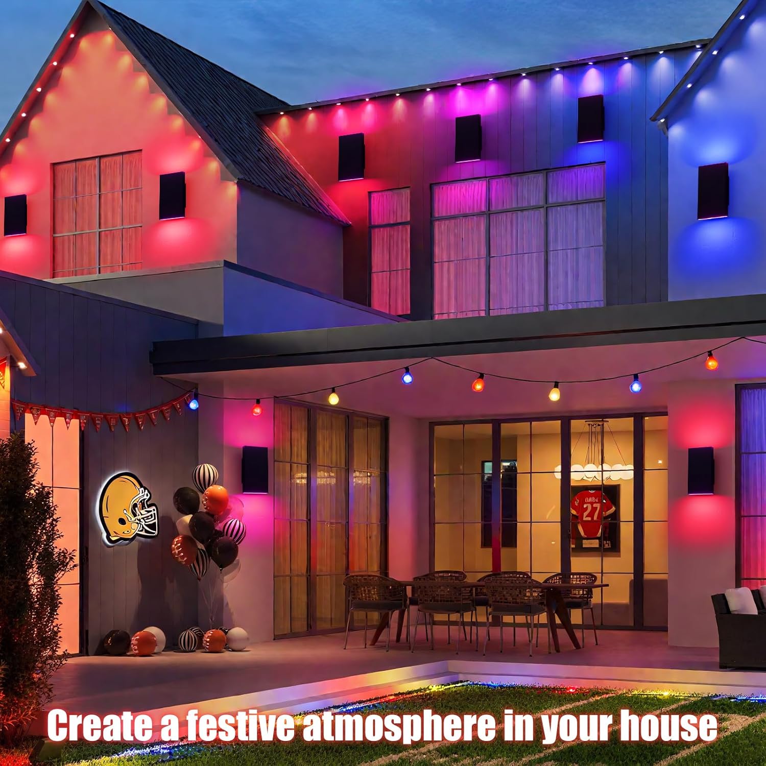10" RGB Modern Outdoor Wall Light Color Changing Outdoor Sconce Lights with Remote Control or App Control, Black Up and Down Exterior Lighting Fixtures for House Garage Patio Porch