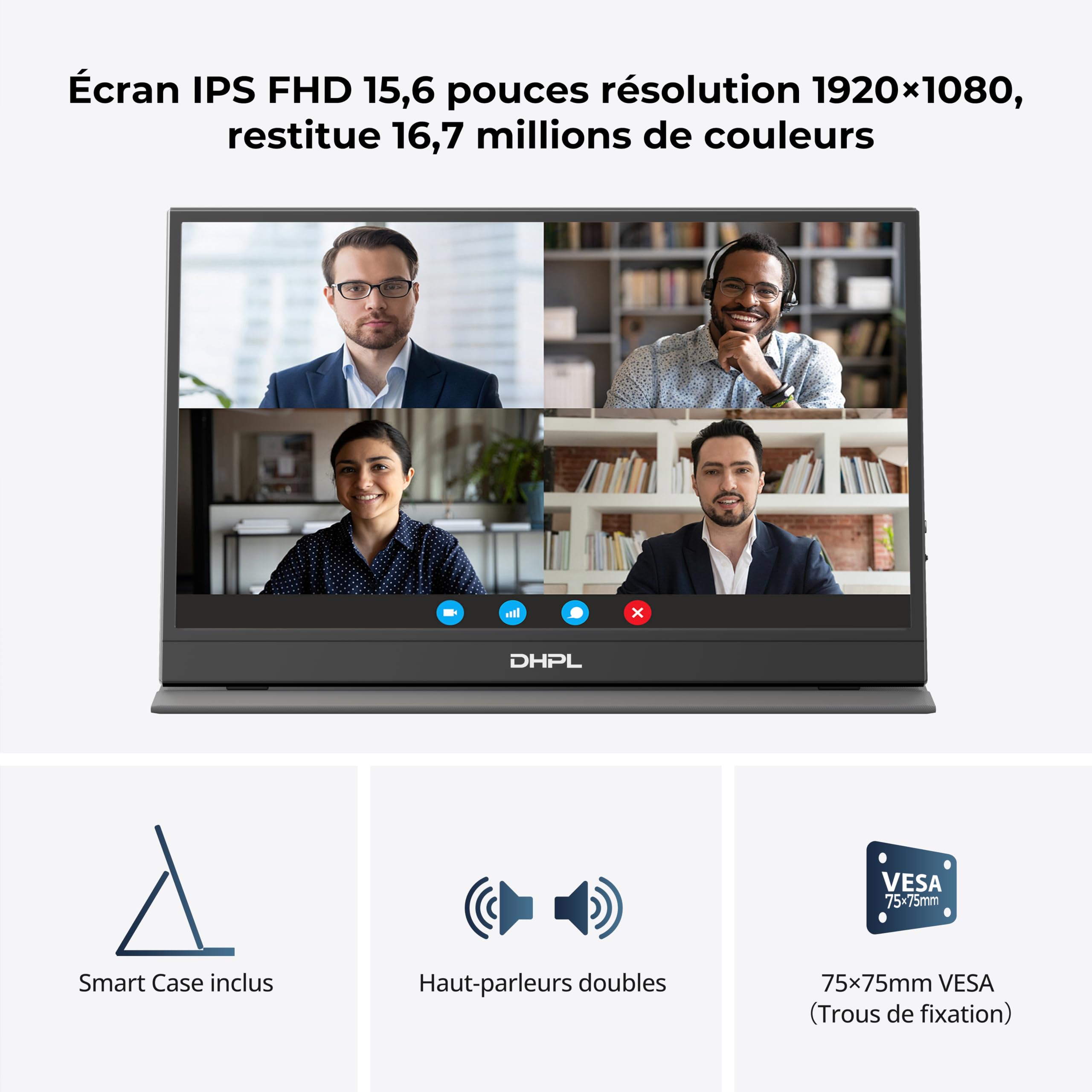 Écran Portable 15,6" IPS FHD 1080P – Écran d'extension USB-C/Mini HDMI, Housse Intelligente + Haut-parleurs intégrés, Compatible Ordinateur Portable, PC, Mac, PS5, Xbox, Switch