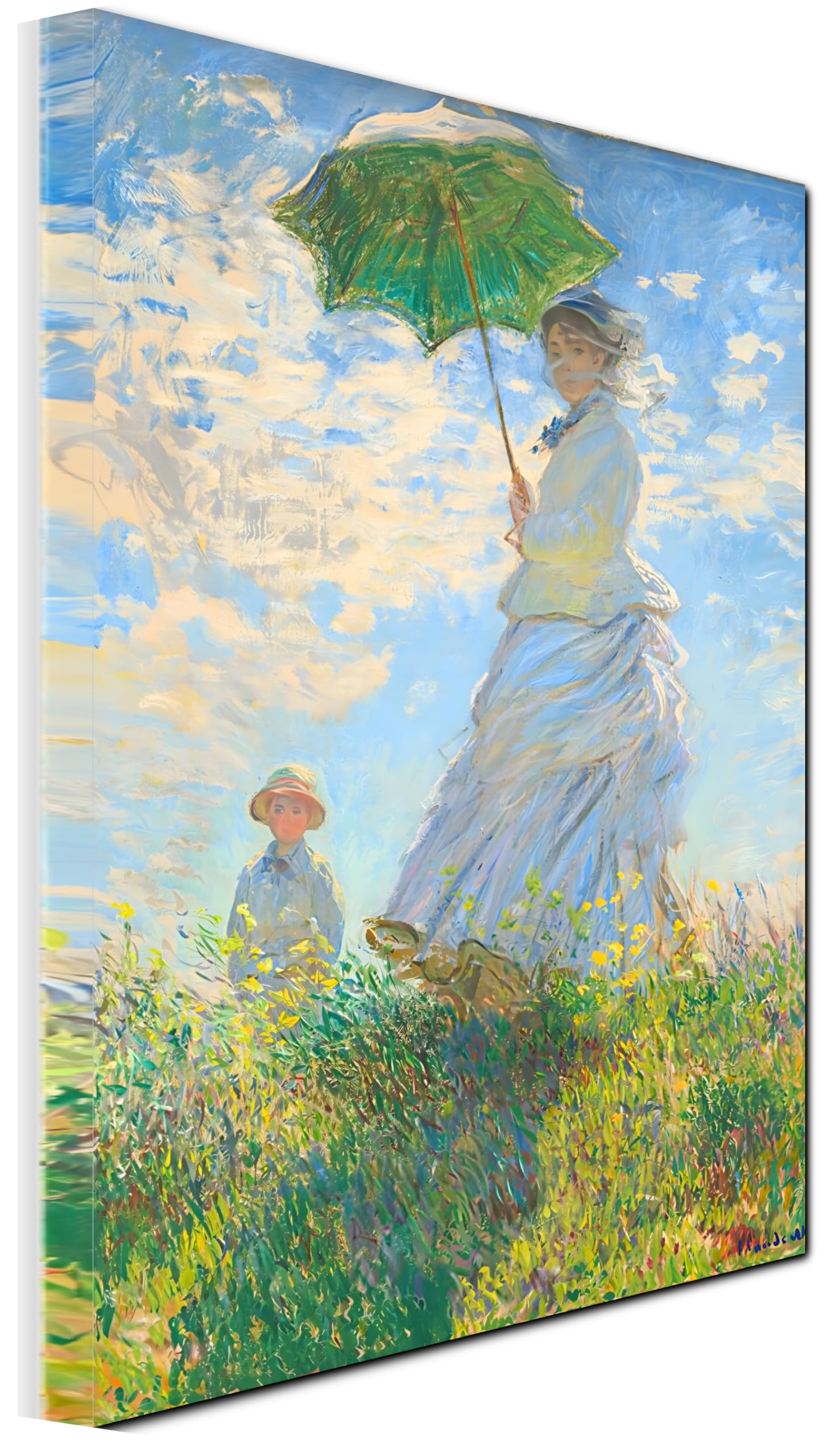 Quadro stampa su tela - Riproduzione Donna con parasole di Claude Monet - Quadro in tela opere d'arte pittori famosi per Soggiorno, salotto e Camera da Letto - Telaio in legno 3 CM - 80X50 CM