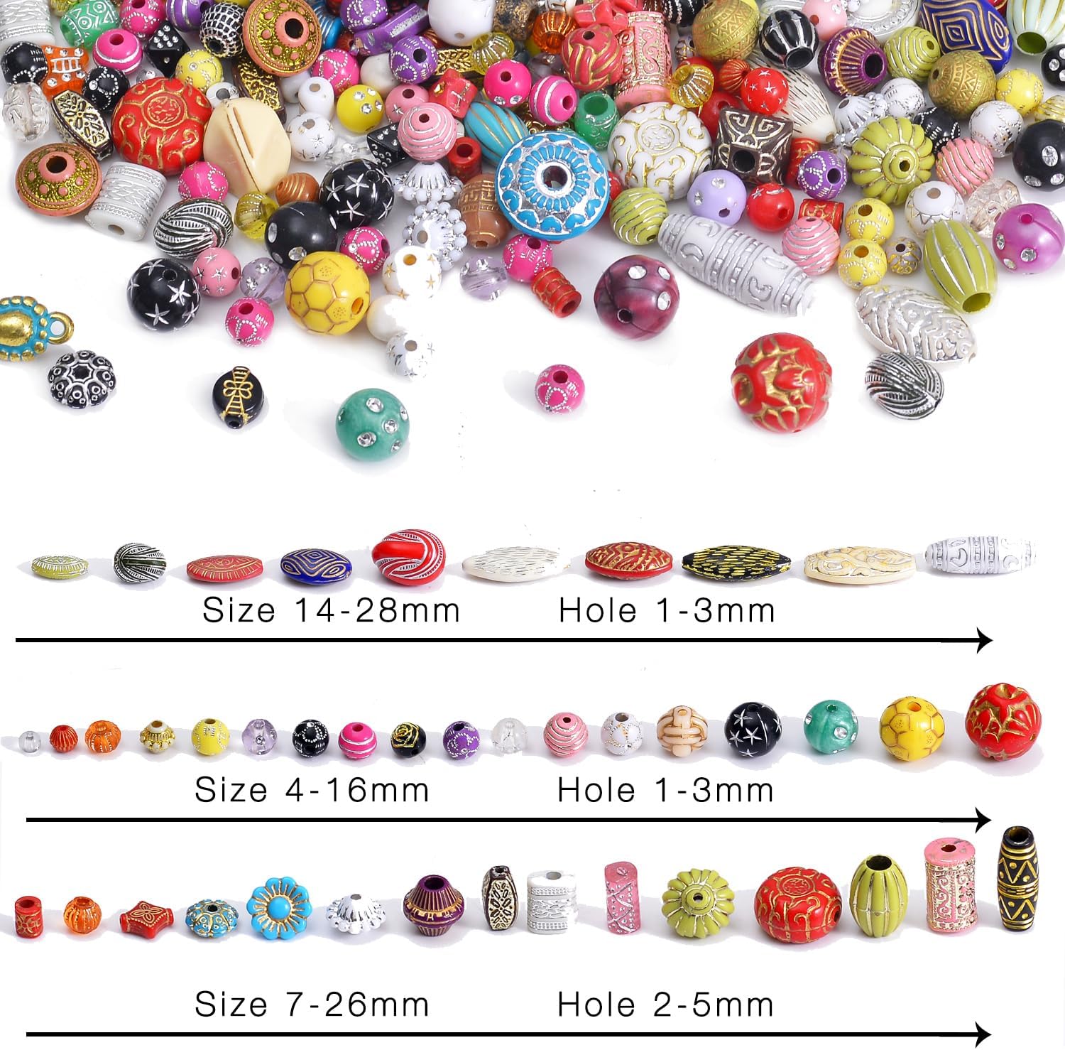 Vintage Acrylic Beads for Jewelry Making, 200+ Mixed Style Plastic Unique Beads, 7-30mm Size, 1/3 Lb Bulk Pack with Storage Box (Light Color Mixed) - Image 3