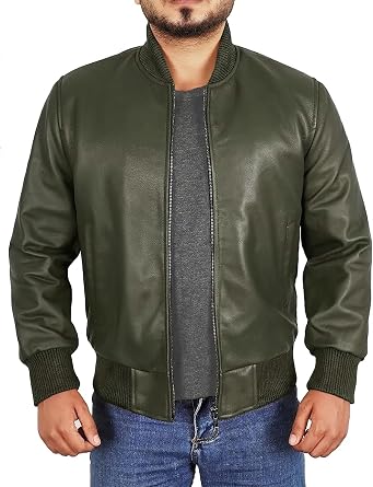 Leather Bomber Jacket Men - Ribbed Style Casual Varsity Real Lambskin Mens Leather Jacket Moto Fashion