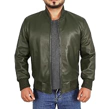 Leather Bomber Jacket Men - Ribbed Style Casual Varsity Real Lambskin Mens Leather Jacket Moto Fashion