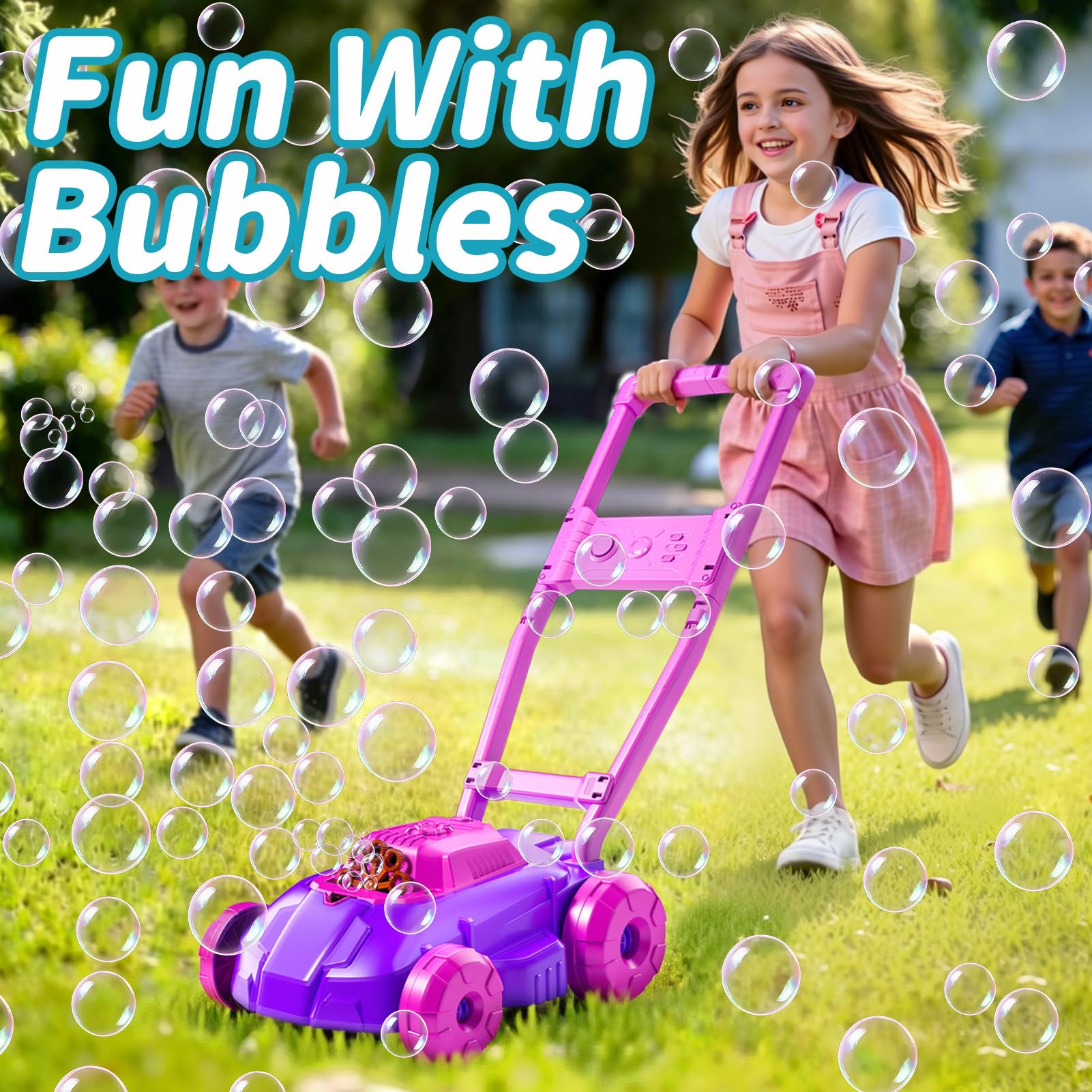 Rasenmäher-Seifenblasenmaschine für Kinder, Outdoor Schiebespielzeug für Kleinkinder, Sommer Garten Spielzeug für Jungen Mädchen, Geburtstag Weihnachten Geschenke