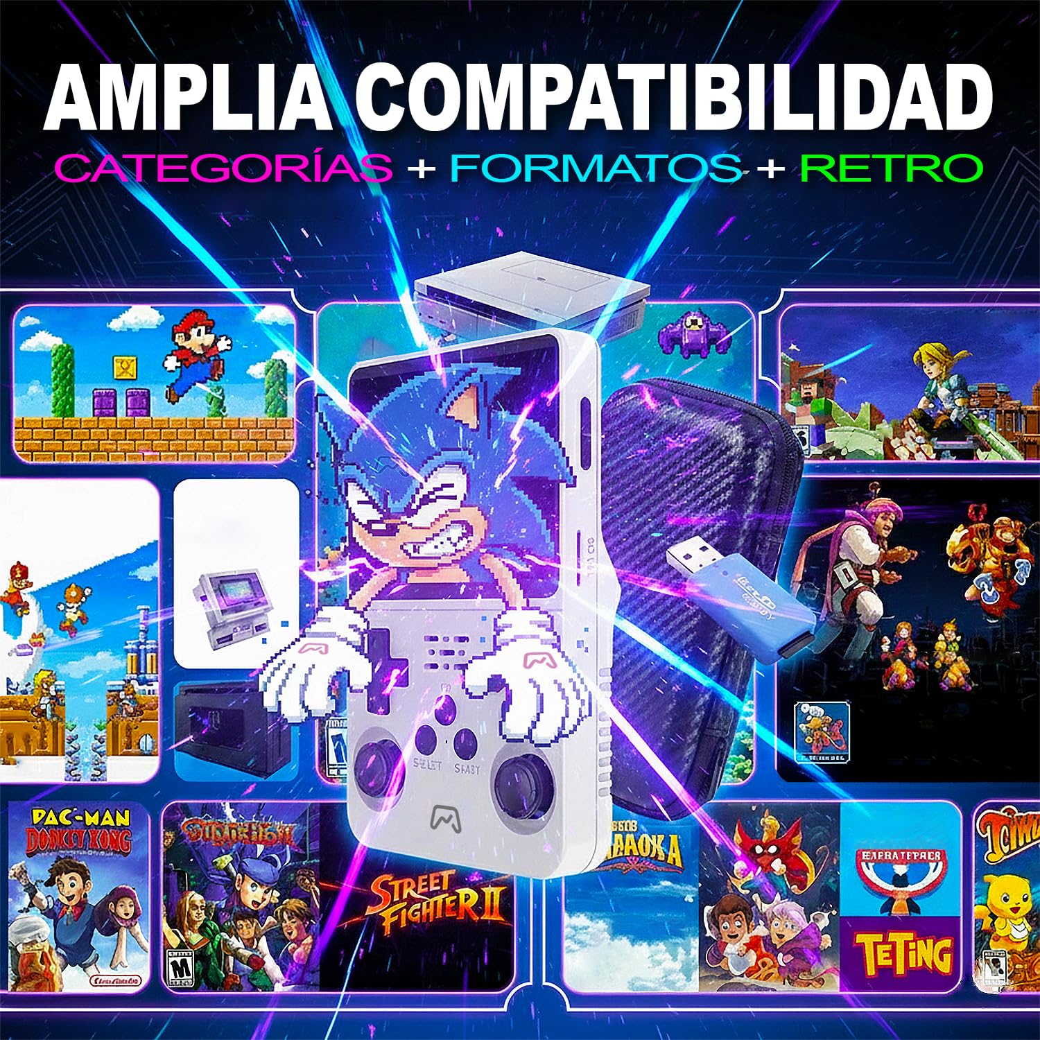 SVP Game R36S - Consola Retro Portátil con Estuche y Lector TF-USB, Original 2026, Compatible con 40.000 Juegos, Panel IPS 3.5”, Linux, x2 Ranuras TF, Bat. 3500 mAh (Blanco, 128, GB, Pack Ultra)