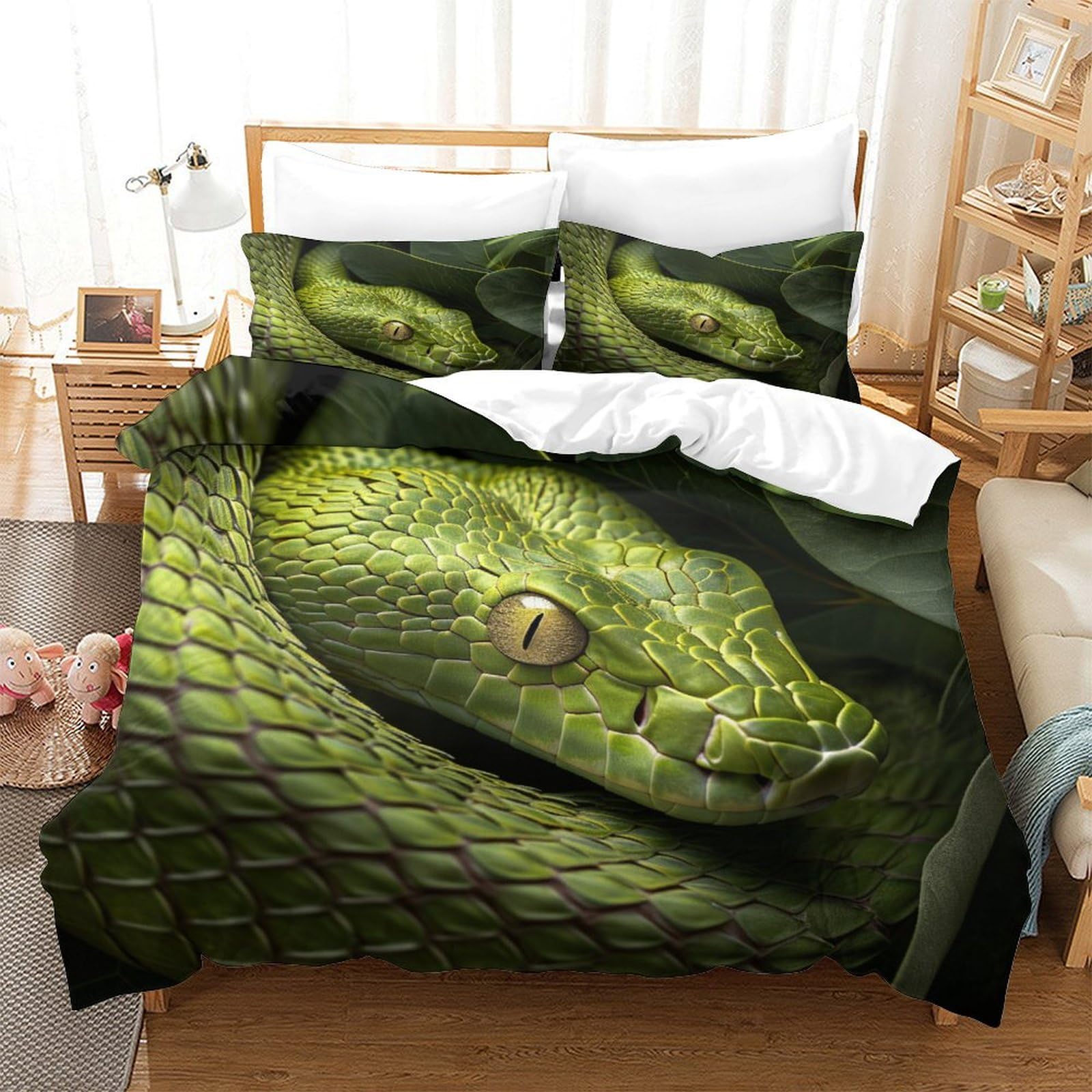 P1S9U7W5Y 3D Printed Realistic Snake Pattern Duvet Cover Set 3pcs Microfiber Animal Bedding Set Super king（260x220cm）