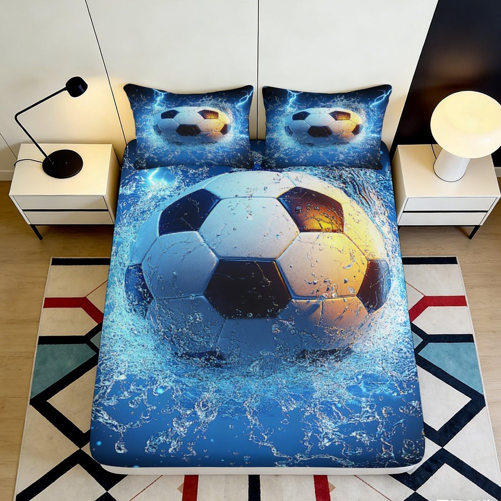 3D Printed Flame Guitar Fitted Sheet Microfiber Deep Pocket Non-Slip Music Note Mattress Fitted Cover Washable 90x200x25cm