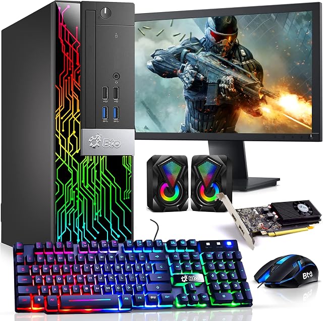 BTO RGB Gaming Desktop Computer PC, Intel Core i7 6th Gen, 16GB DDR4 Ram, 512GB SSD, AMD Radeon Rx-550 4GB GDDR5, HDMI, RGB Set, New 24 Inch Monitor, Windows 10 Pro (Renewed)