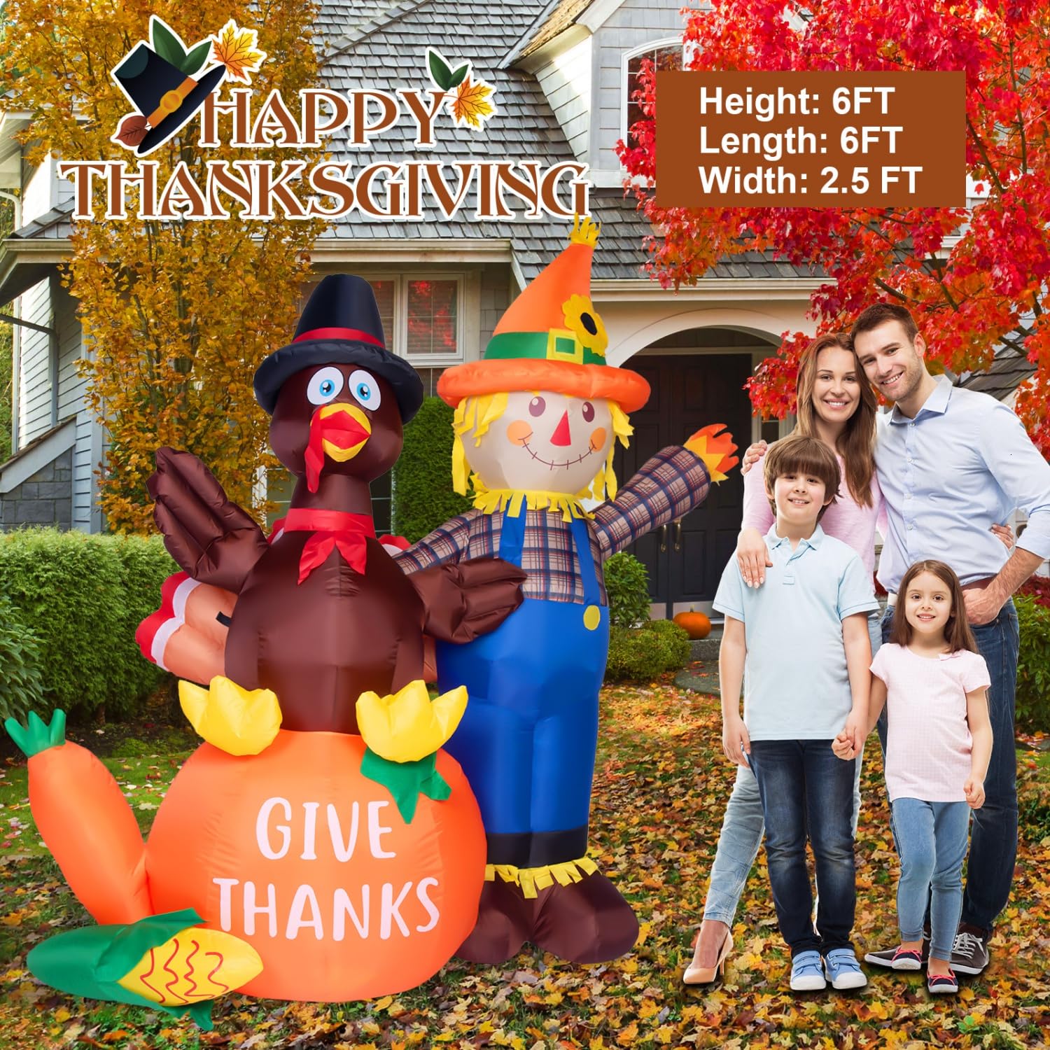 Snapklik.com : 6 Ft Thanksgiving Inflatables Turkey And Scarecrow